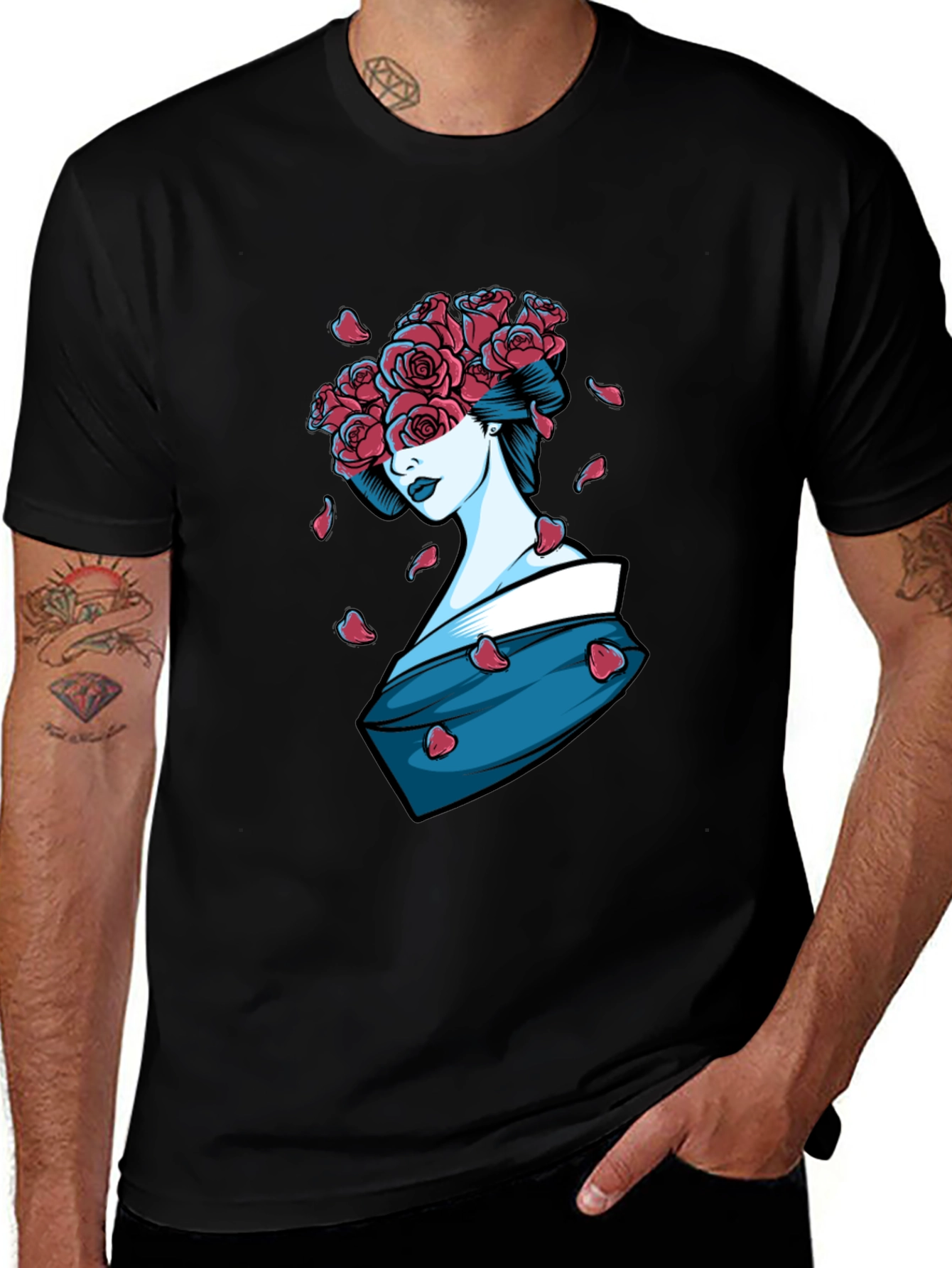 Geisha Rose T-Shirt - Unique Graphic Tee