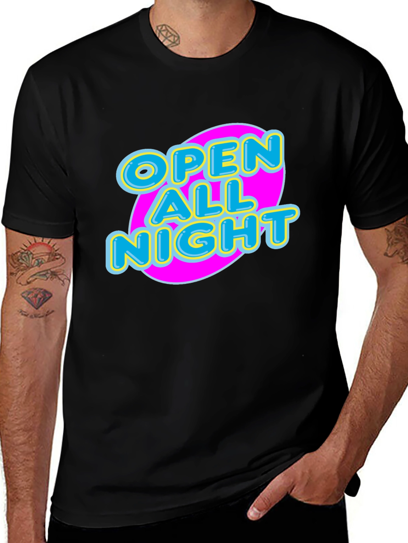 Open All Night Graphic Tee - Black