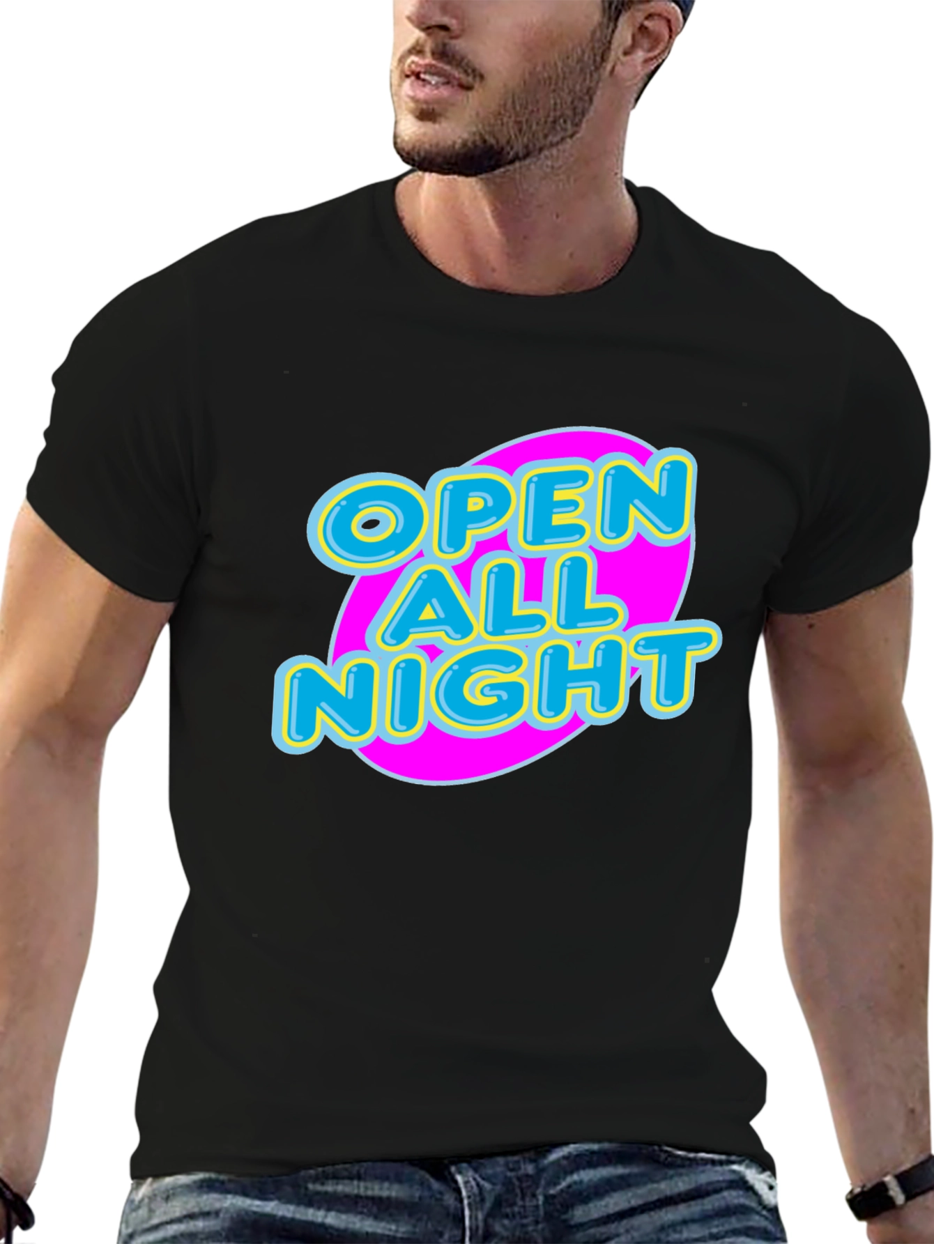 Open All Night Graphic Tee - Black