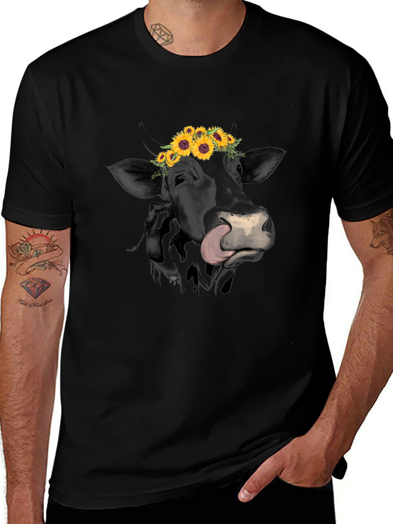 Cow Sunflower Graphic Tee - Unique Animal Lovers Shirt