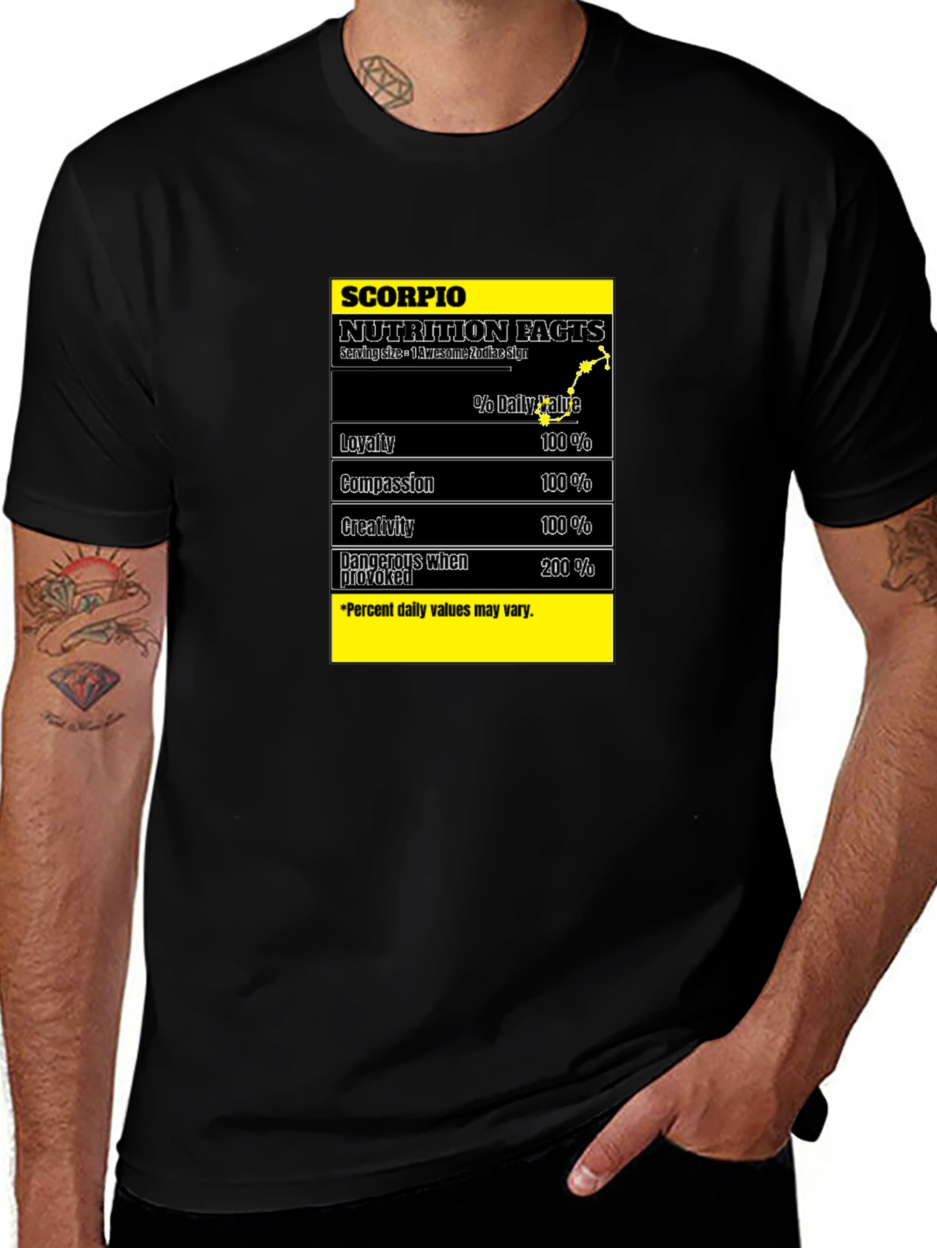 Scorpio Zodiac Nutrition Facts Black T-Shirt
