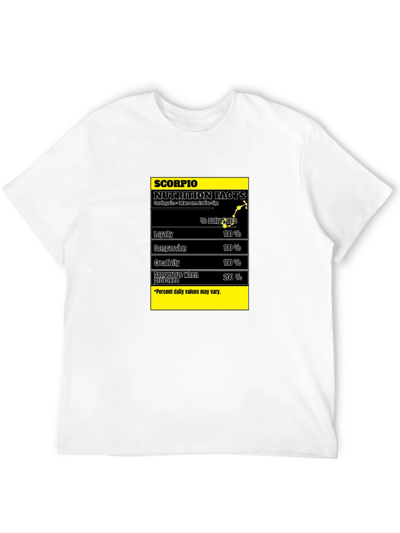 Scorpio Zodiac Nutrition Facts Black T-Shirt