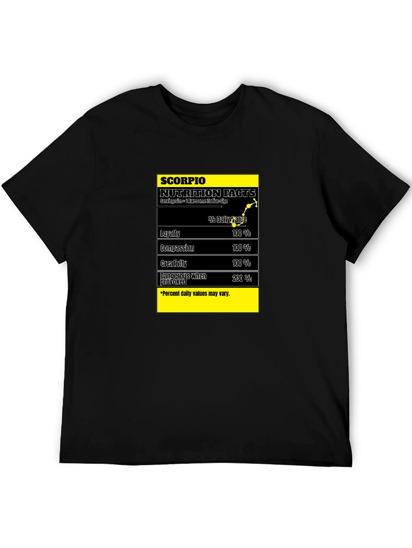 Scorpio Zodiac Nutrition Facts Black T-Shirt