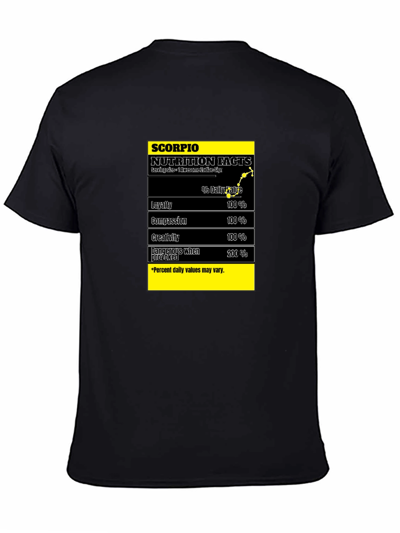 Scorpio Zodiac Nutrition Facts Black T-Shirt