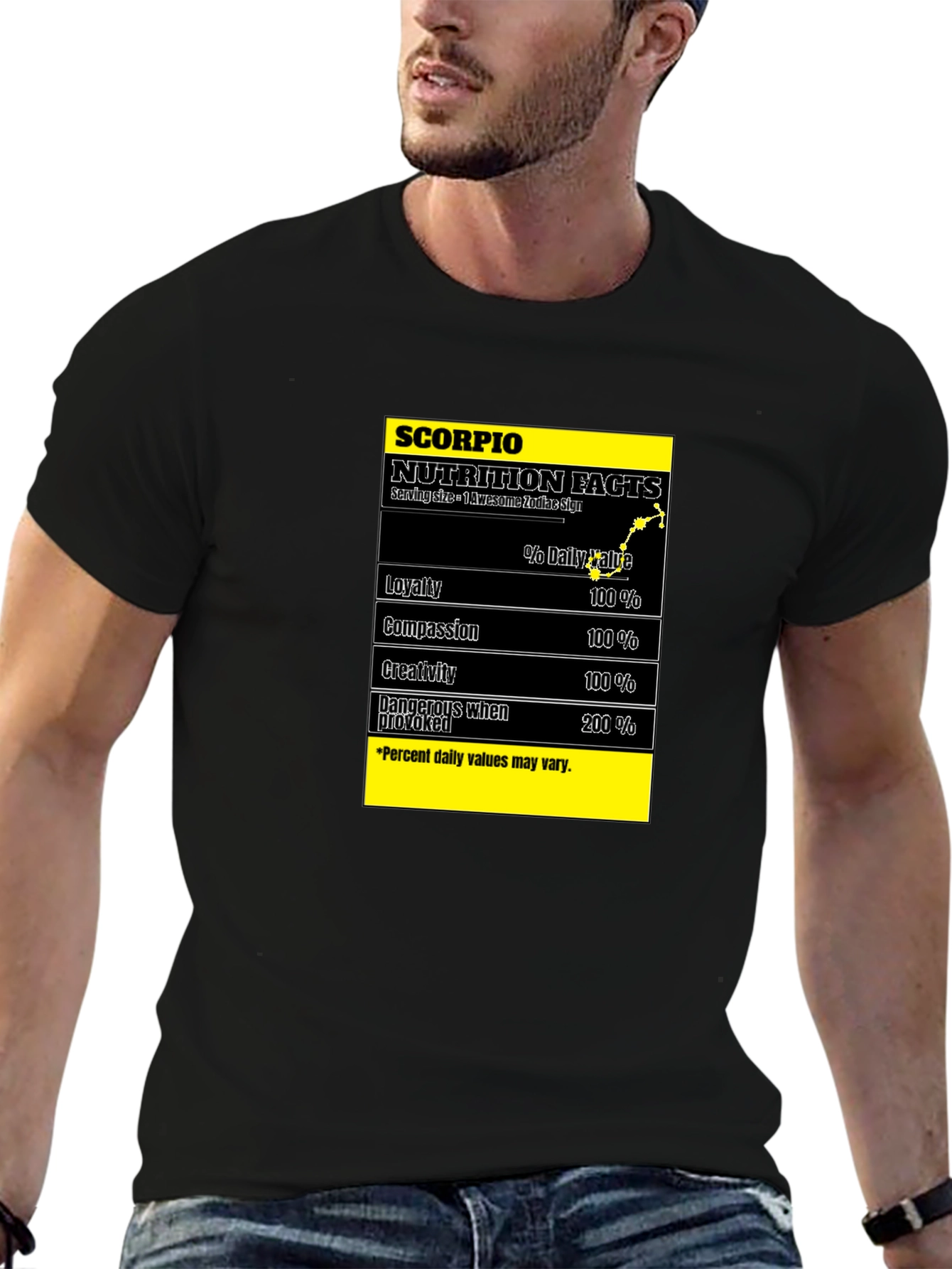 Scorpio Zodiac Nutrition Facts Black T-Shirt