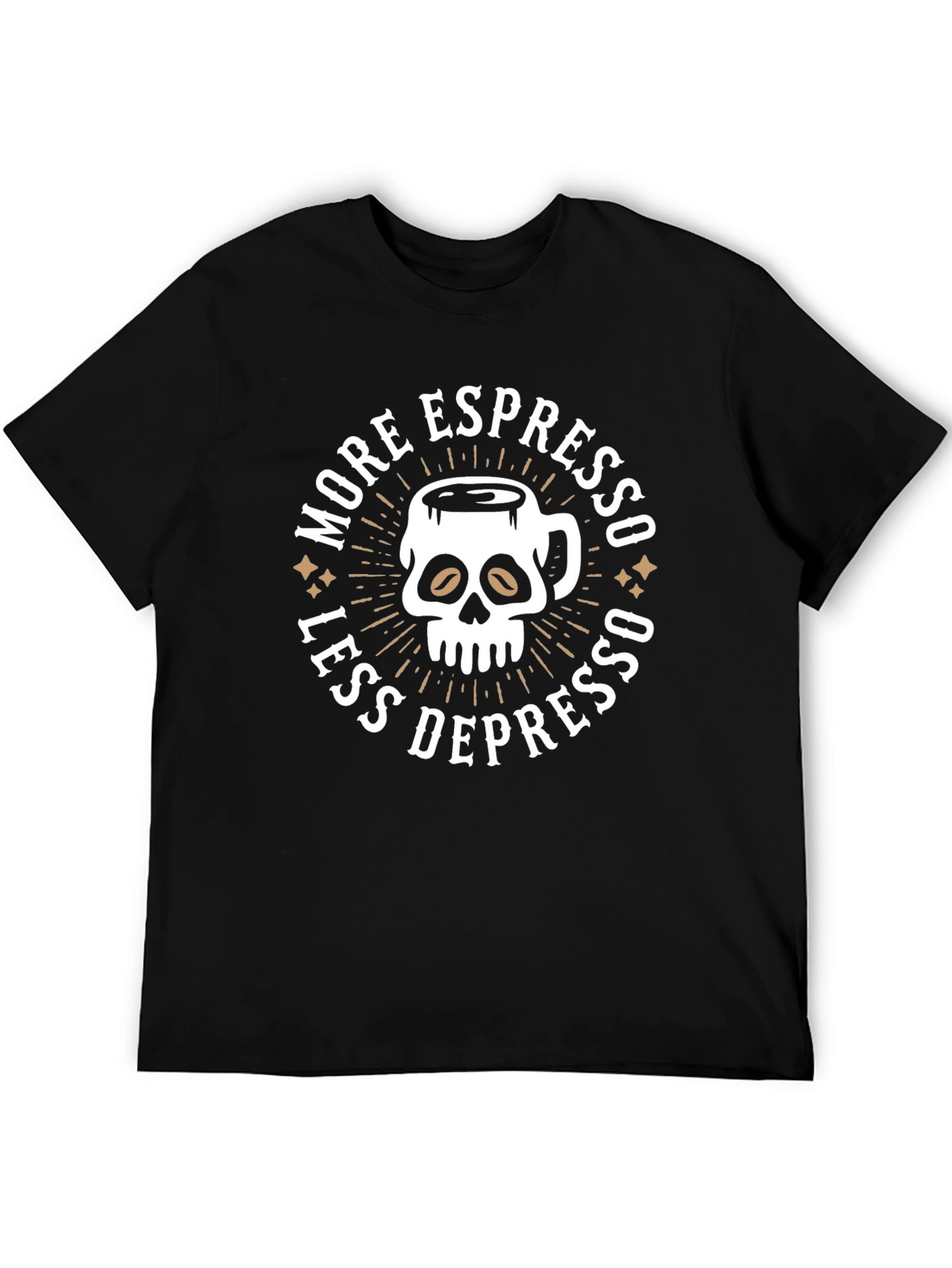 More Espresso Less Depresso Skull Coffee Graphic Tee