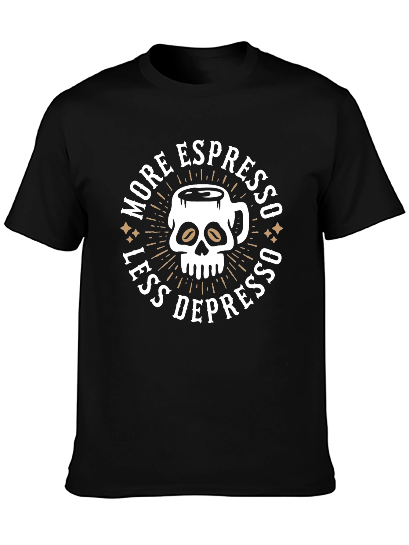 More Espresso Less Depresso Skull Coffee Graphic Tee