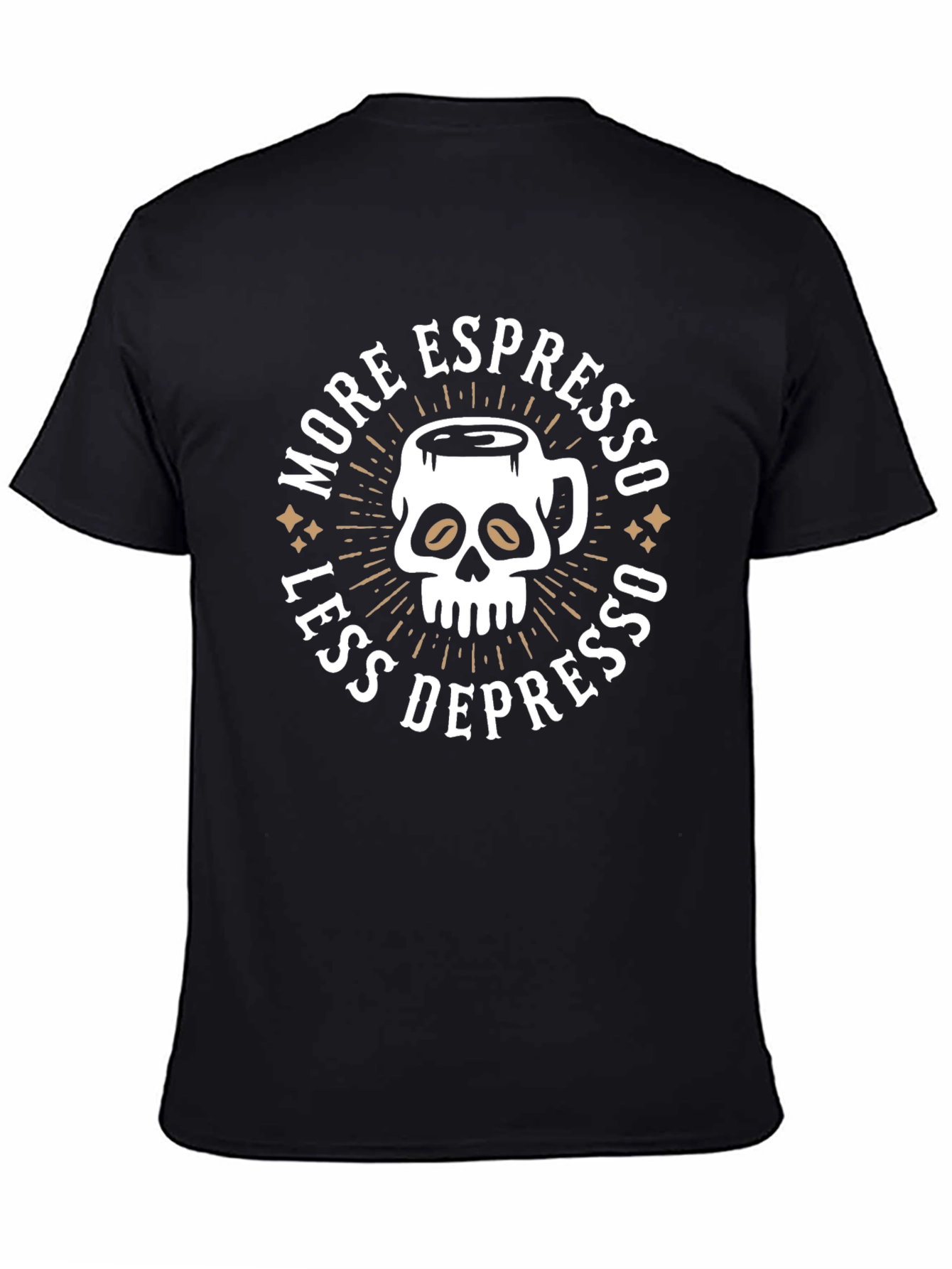 More Espresso Less Depresso Skull Coffee Graphic Tee