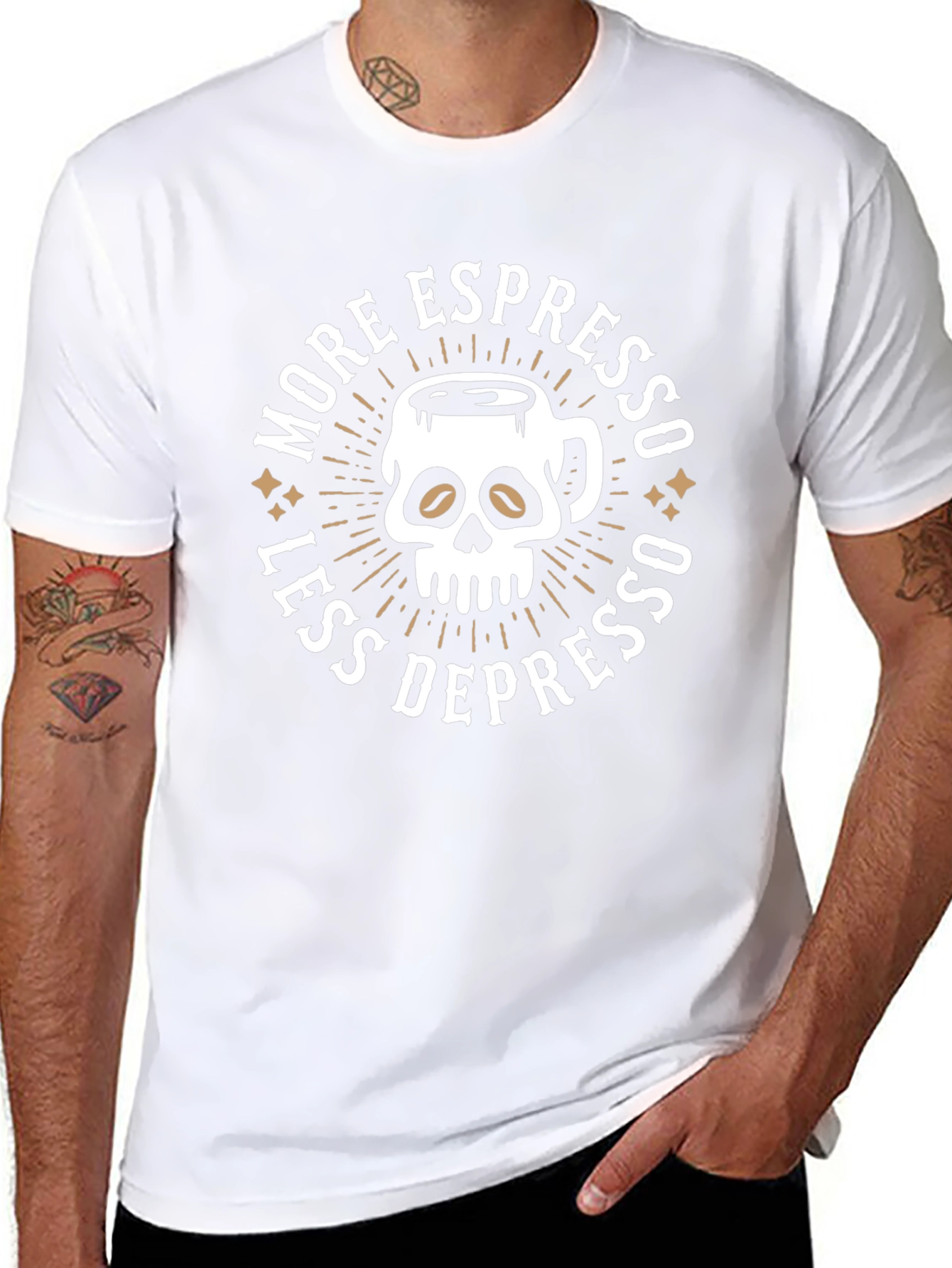 More Espresso Less Depresso Skull Coffee Graphic Tee