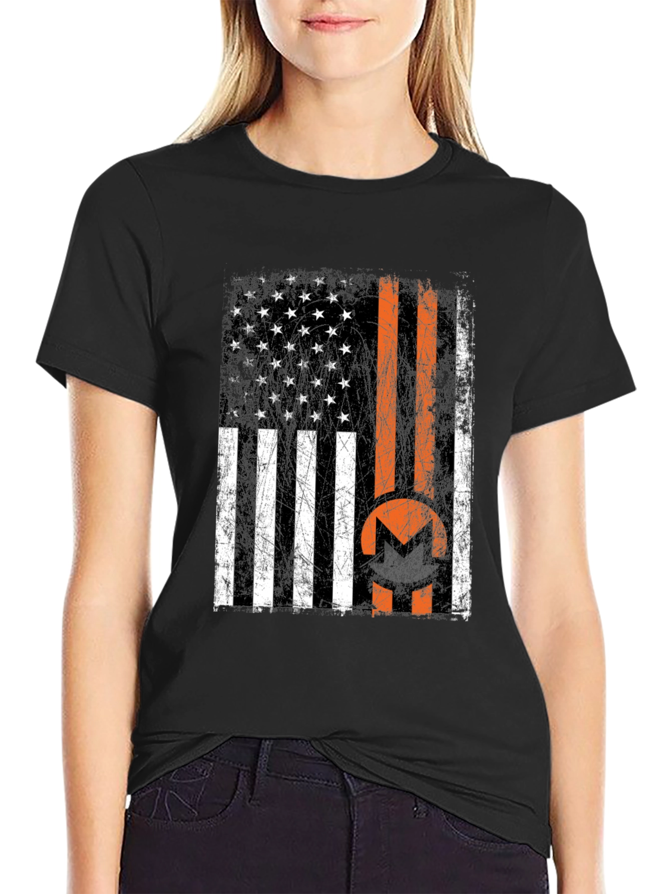 Monero USA Flag Black T-Shirt