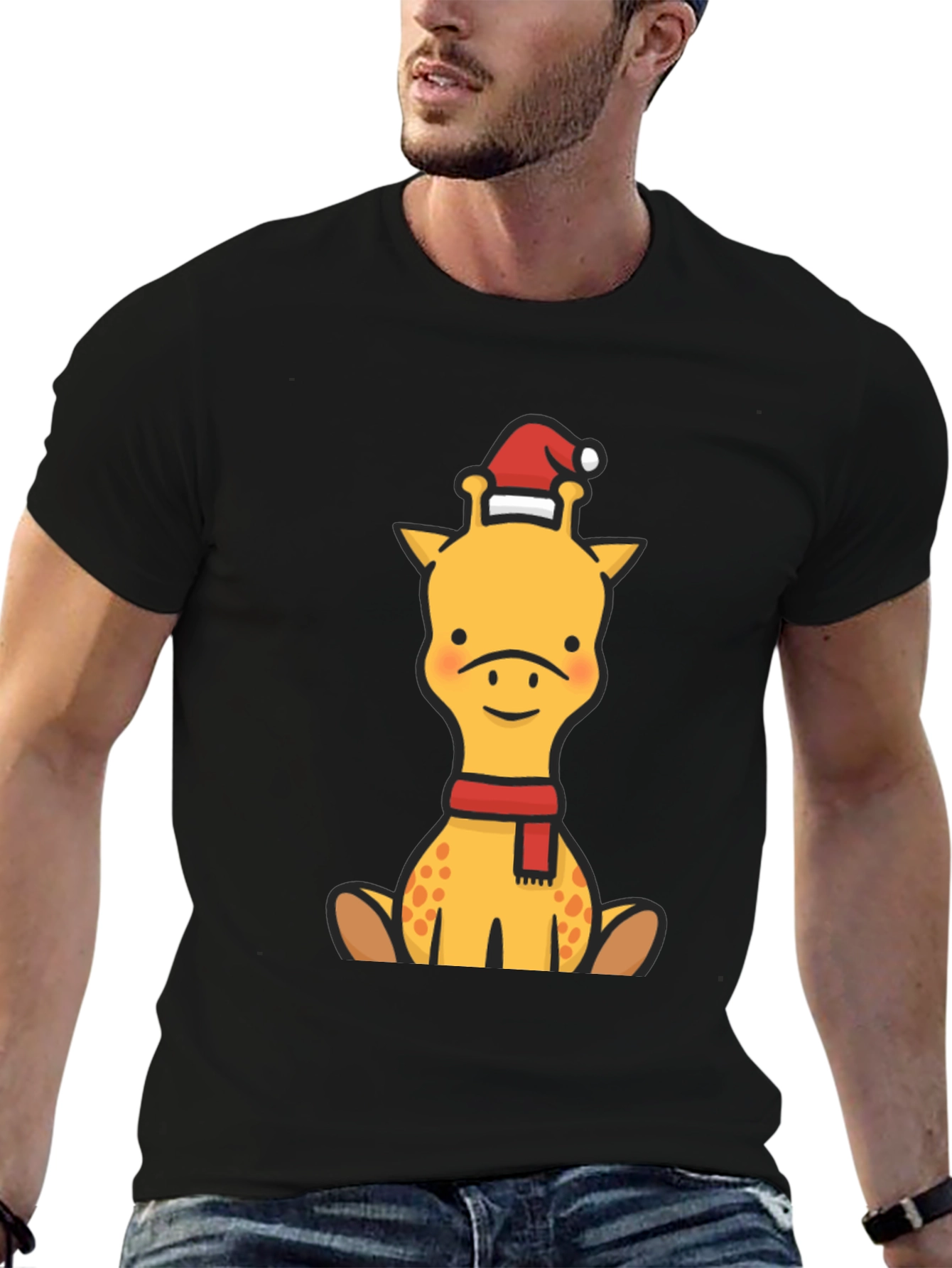 Festive Giraffe Graphic Tee - Holiday Cheer!