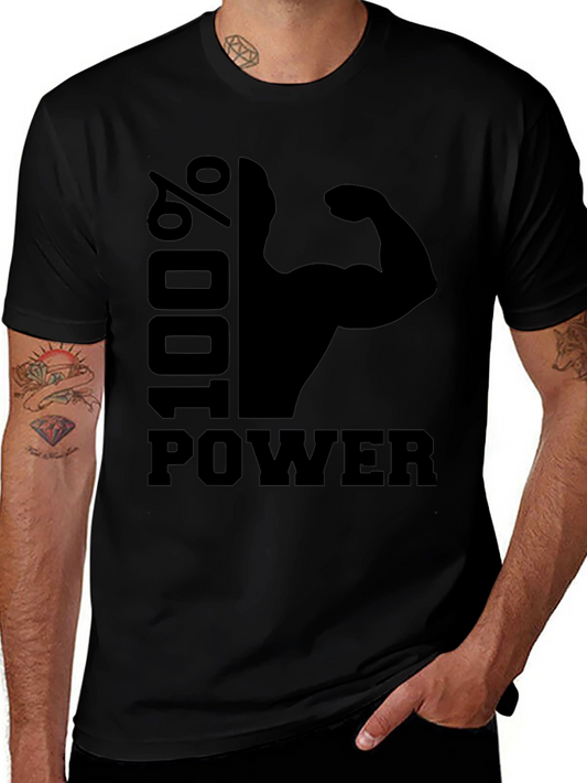 100% Power Graphic T-Shirt - Black Gym Fitness Tee