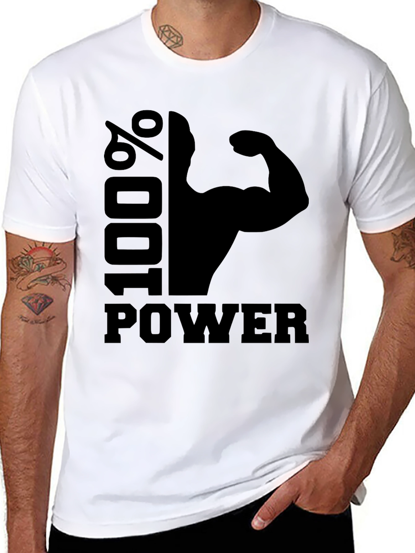 100% Power Graphic T-Shirt - Black Gym Fitness Tee