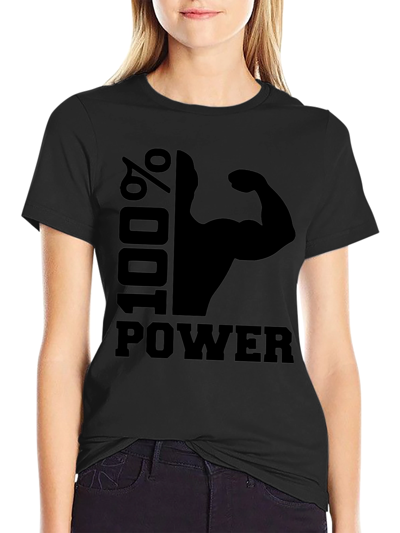 100% Power Graphic T-Shirt - Black Gym Fitness Tee