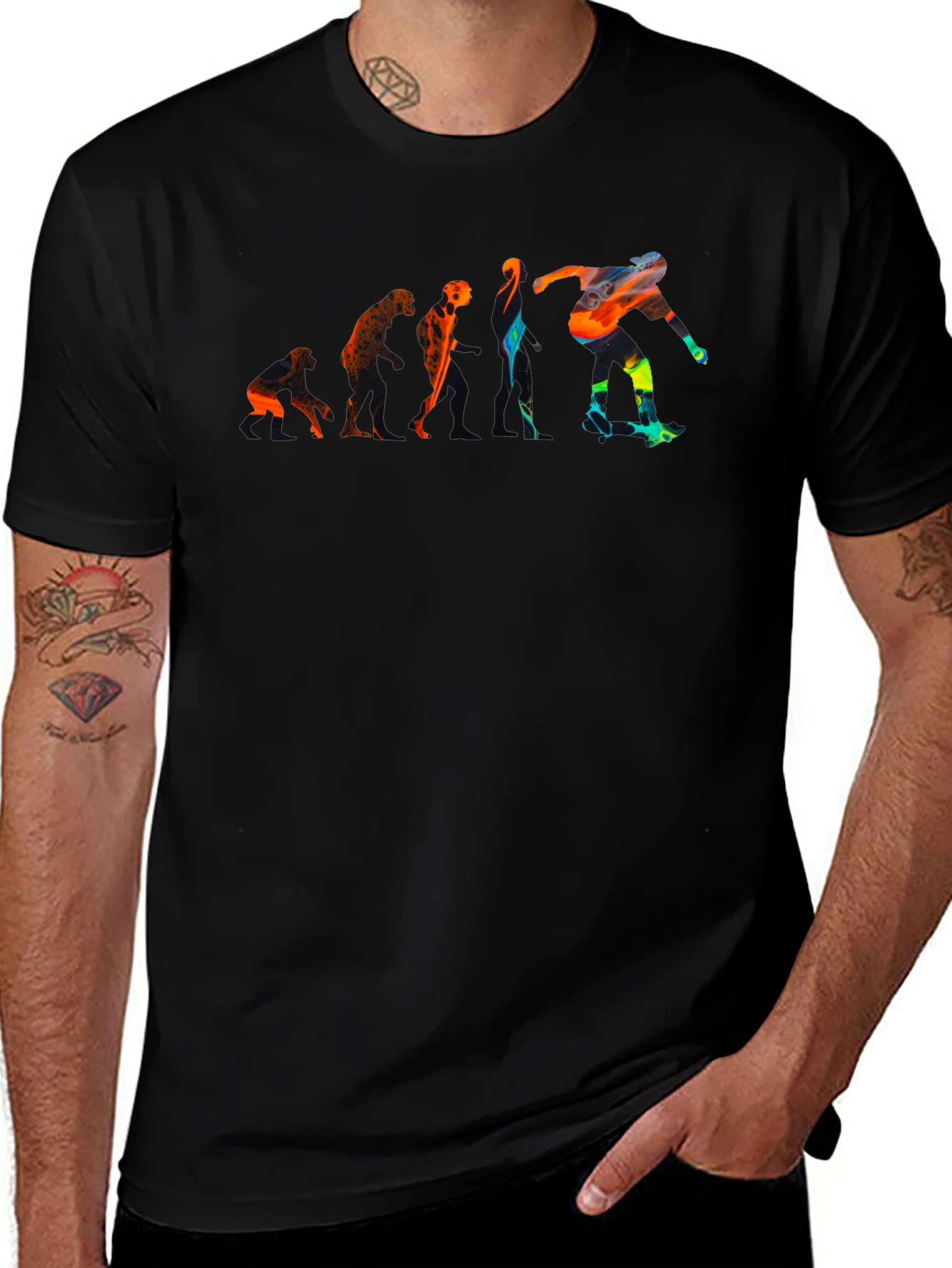Skater Evolution Graphic Tee - Black Crew Neck T-Shirt