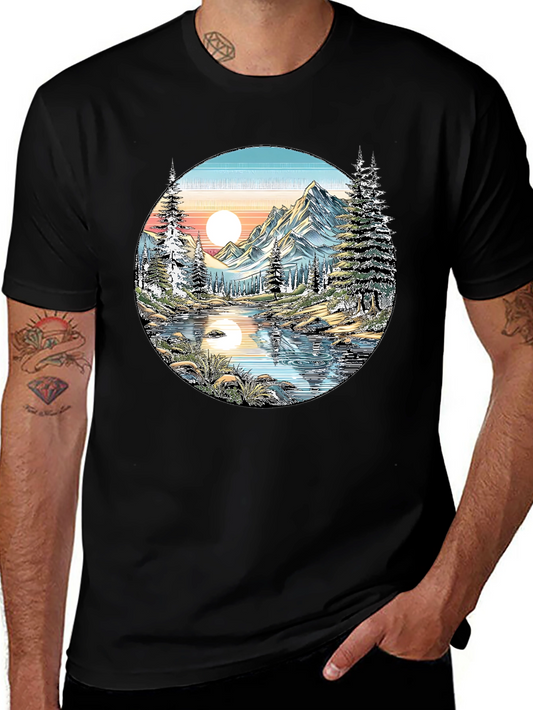 Nature Scene Graphic Tee - Mountain Lake View