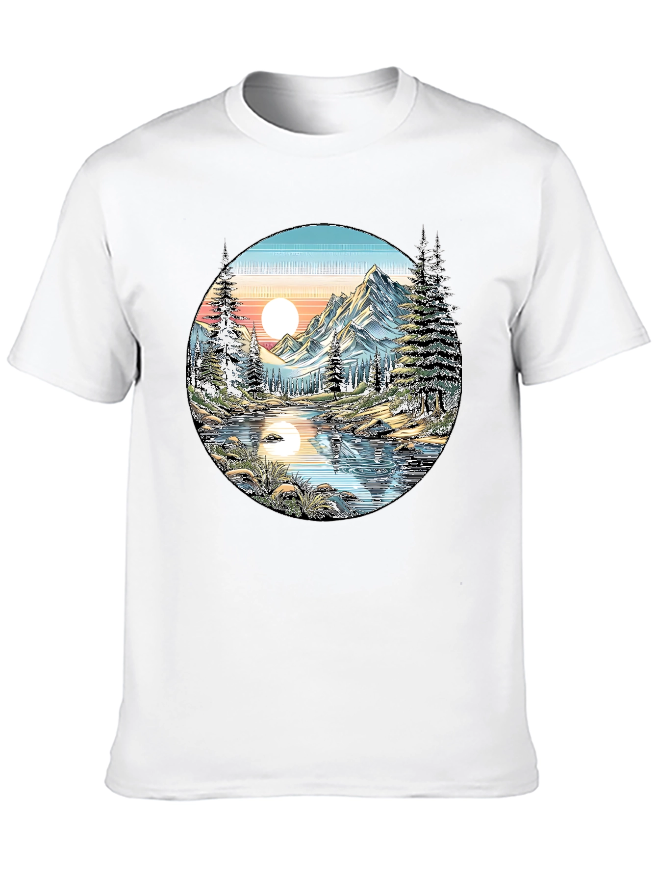 Nature Scene Graphic Tee - Mountain Lake View