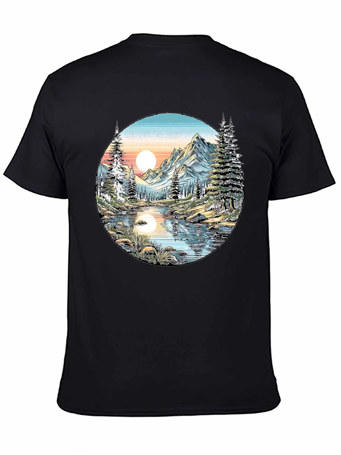 Nature Scene Graphic Tee - Mountain Lake View