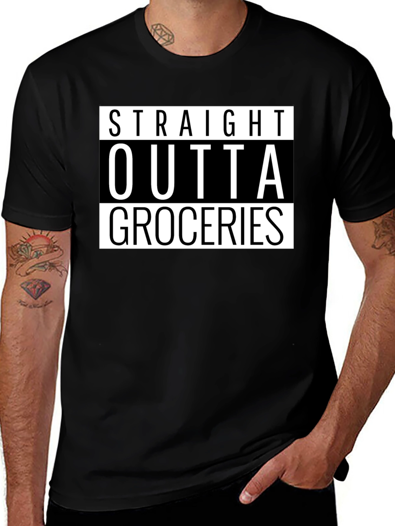 Straight Outta Groceries - Novelty Graphic T-Shirt