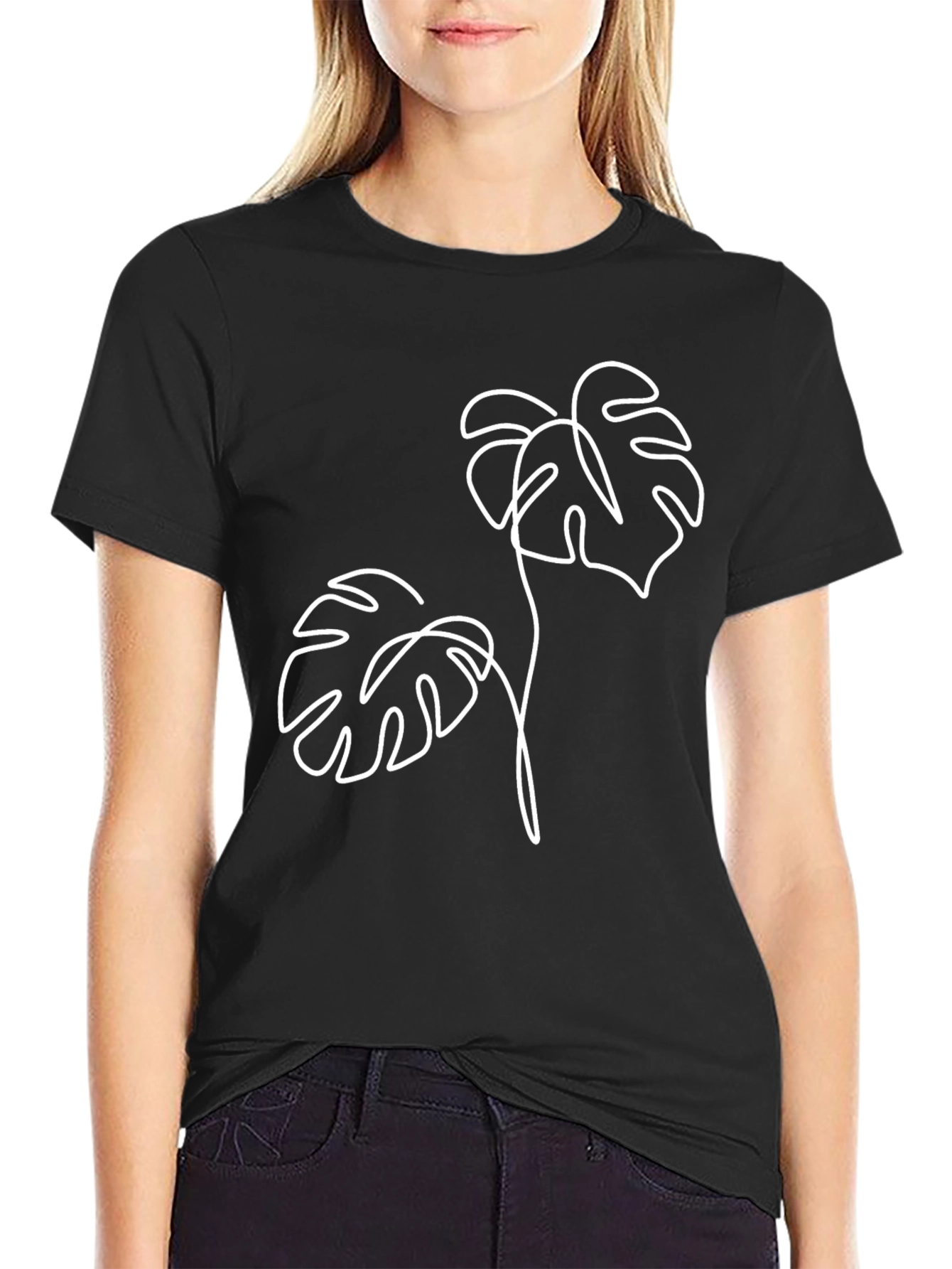 Minimalist Monstera Leaf T-Shirt - Black