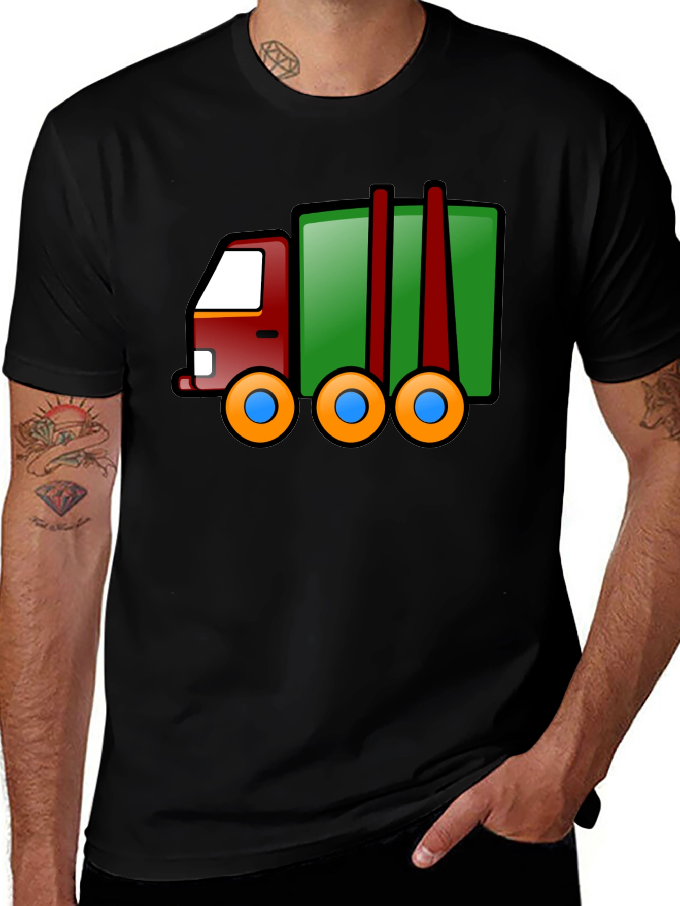 Cartoon Truck T-Shirt - Black Cotton Tee