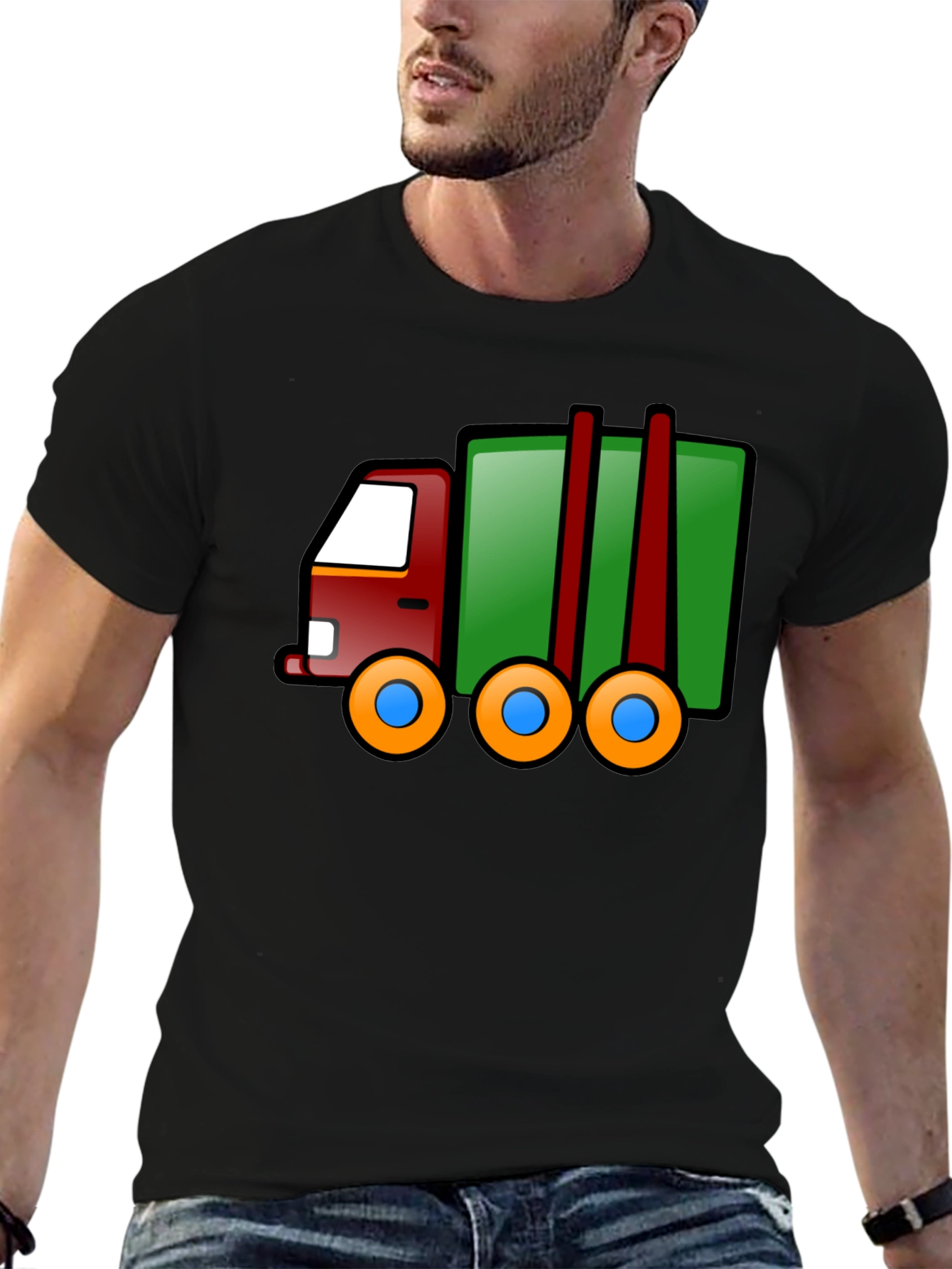 Cartoon Truck T-Shirt - Black Cotton Tee