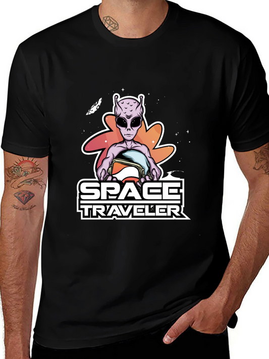 Space Traveler Alien Graphic T-Shirt - Black