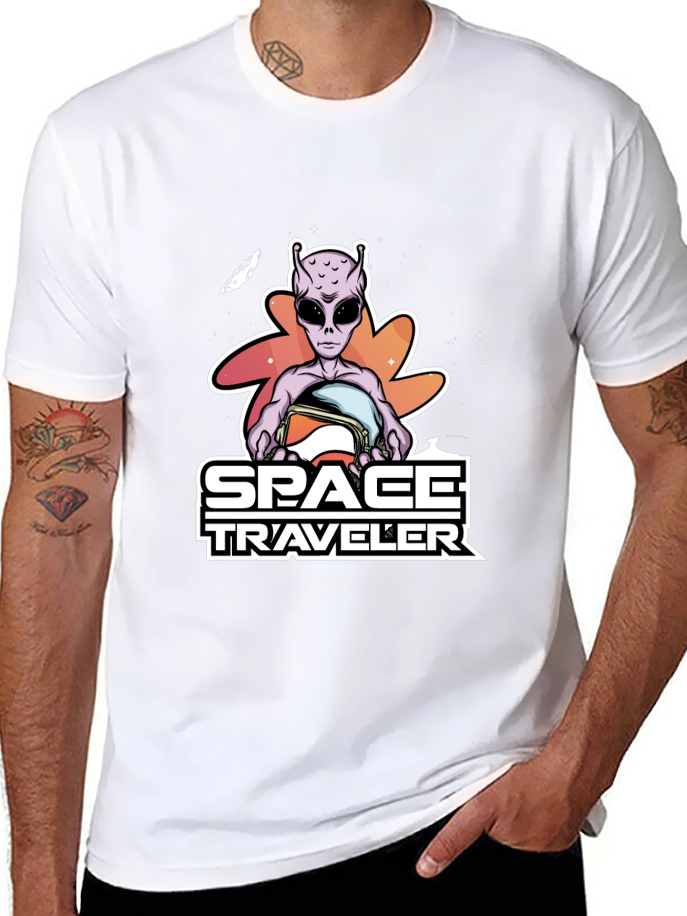 Space Traveler Alien Graphic T-Shirt - Black