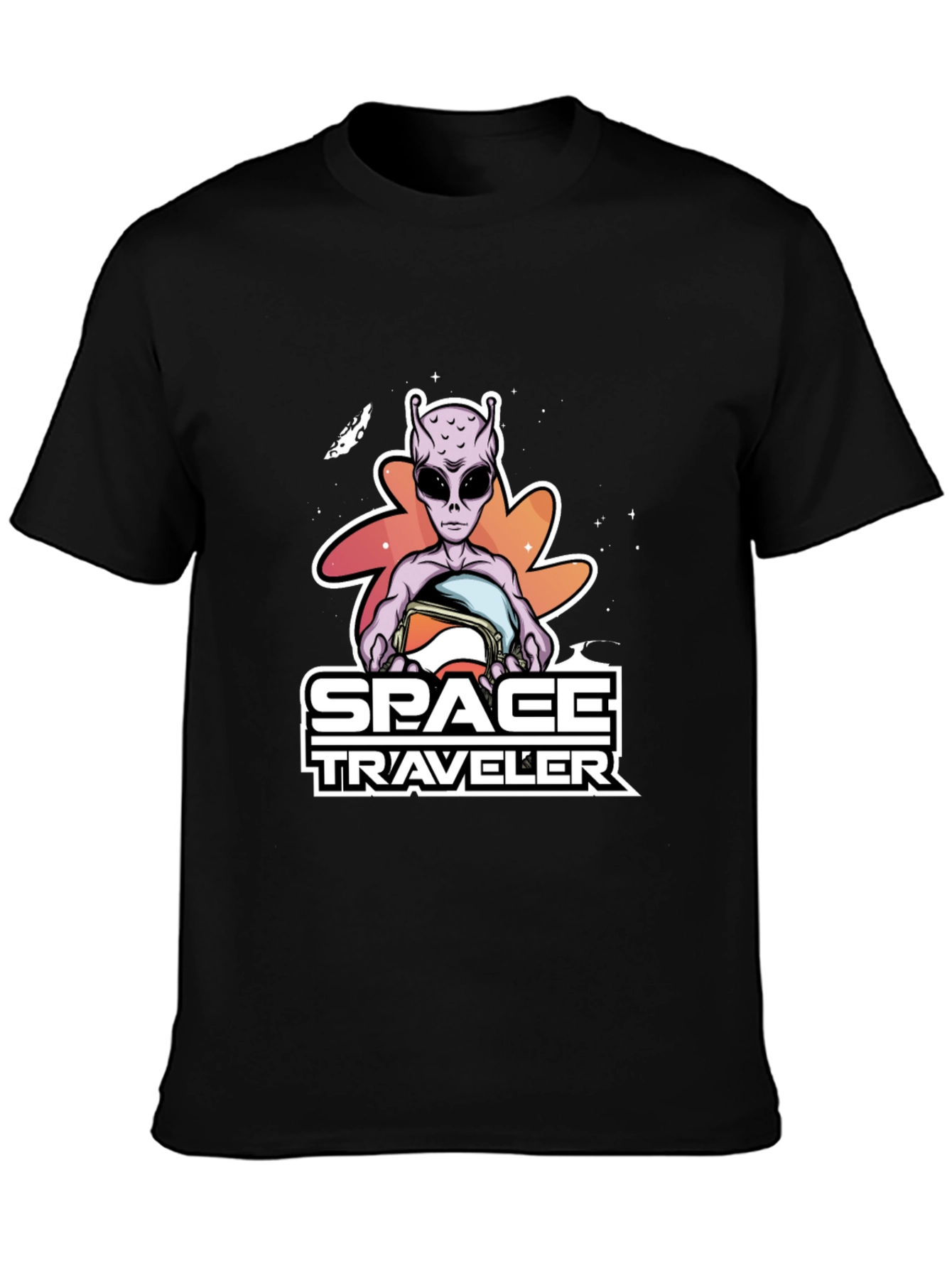 Space Traveler Alien Graphic T-Shirt - Black