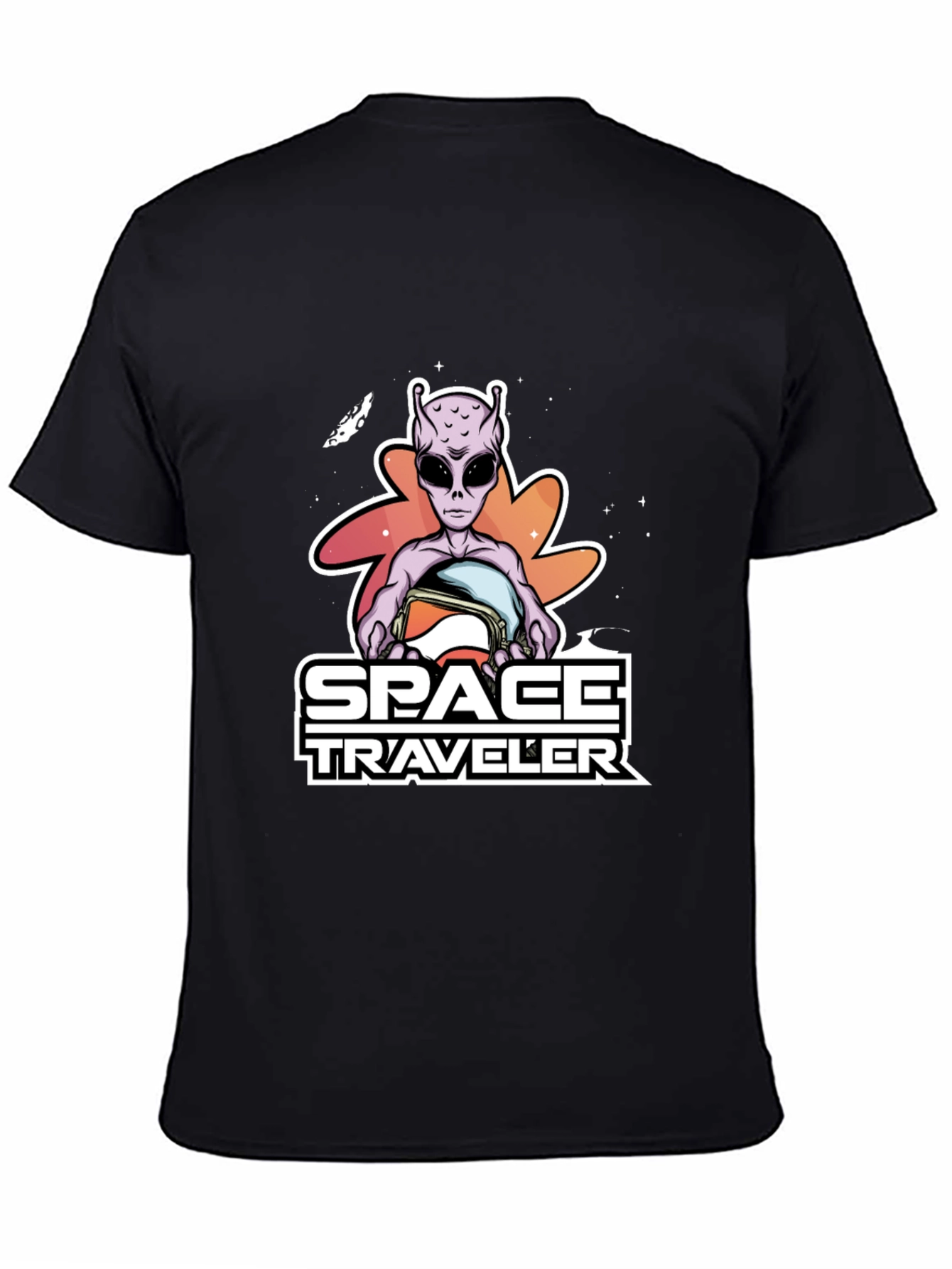 Space Traveler Alien Graphic T-Shirt - Black
