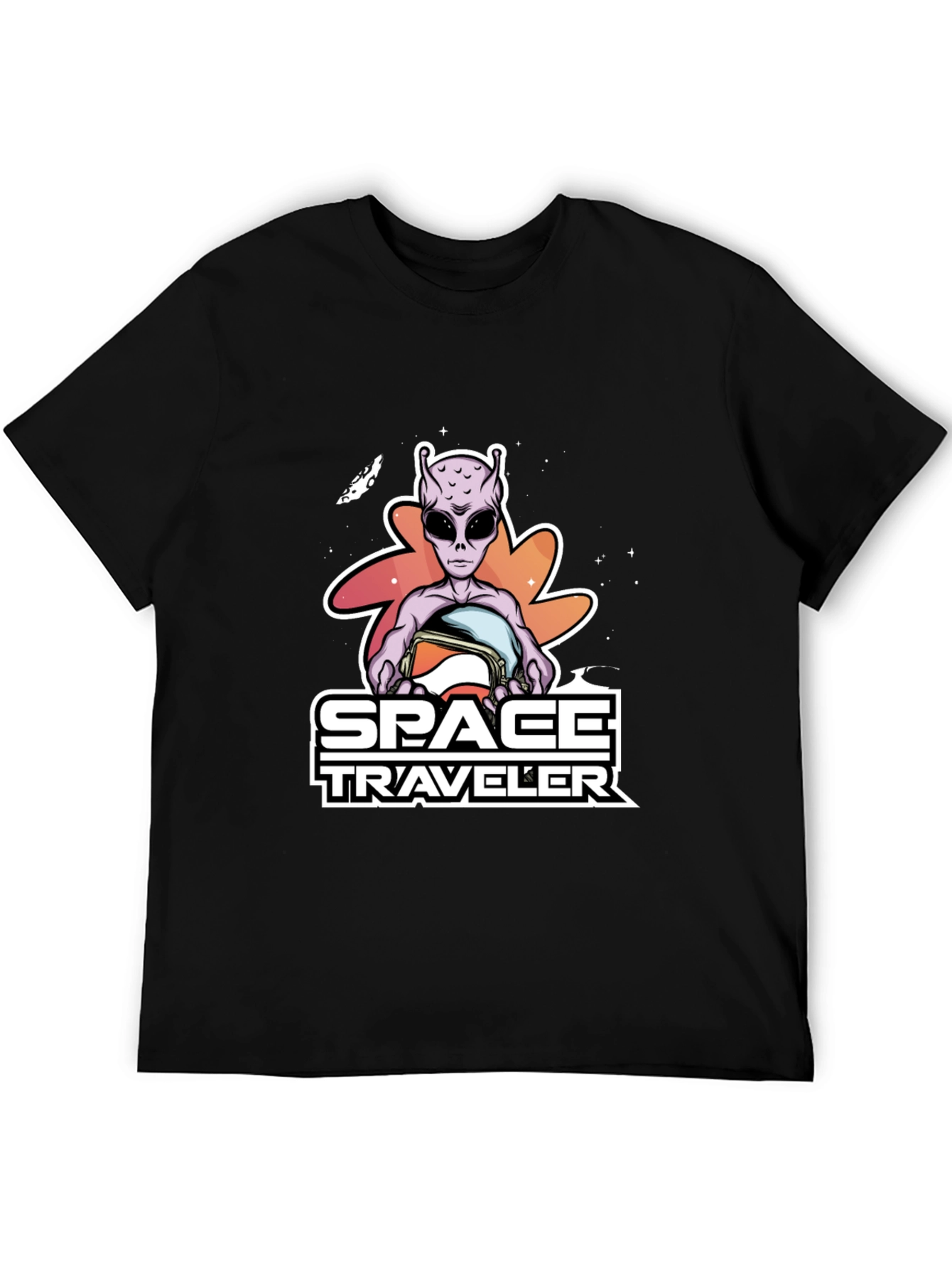 Space Traveler Alien Graphic T-Shirt - Black