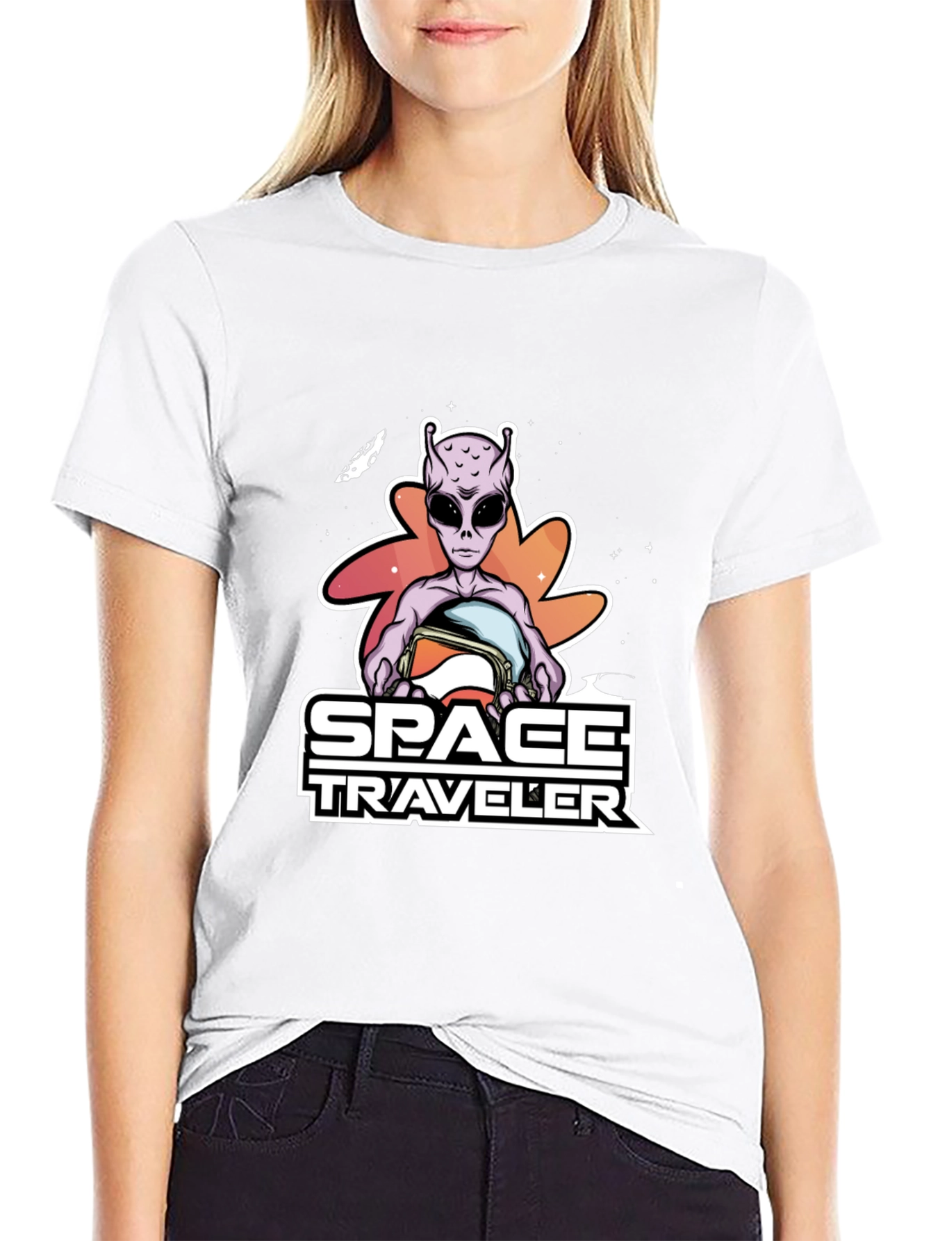 Space Traveler Alien Graphic T-Shirt - Black