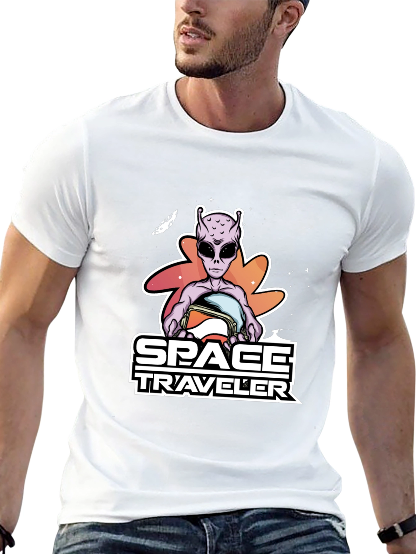 Space Traveler Alien Graphic T-Shirt - Black