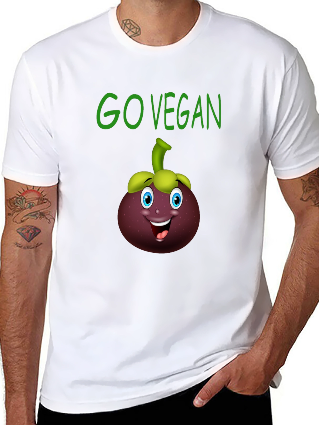 Go Vegan T-Shirt with Mangosteen Cartoon