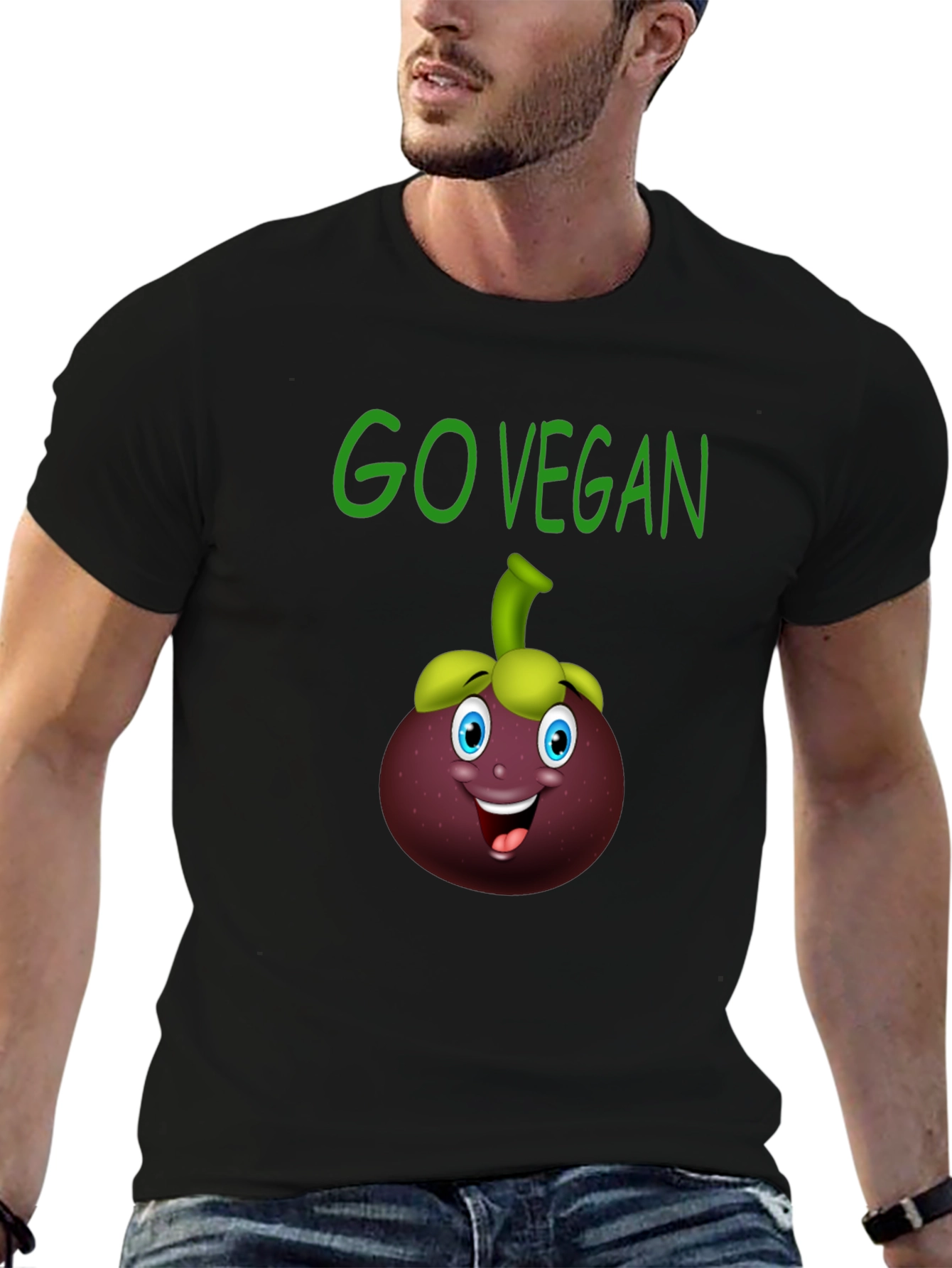 Go Vegan T-Shirt with Mangosteen Cartoon