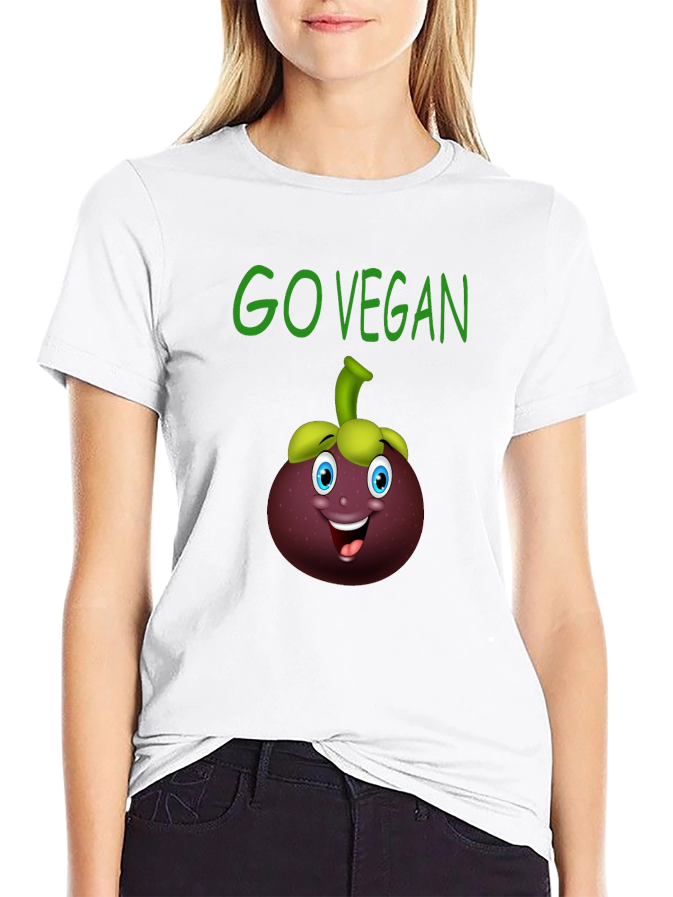 Go Vegan T-Shirt with Mangosteen Cartoon