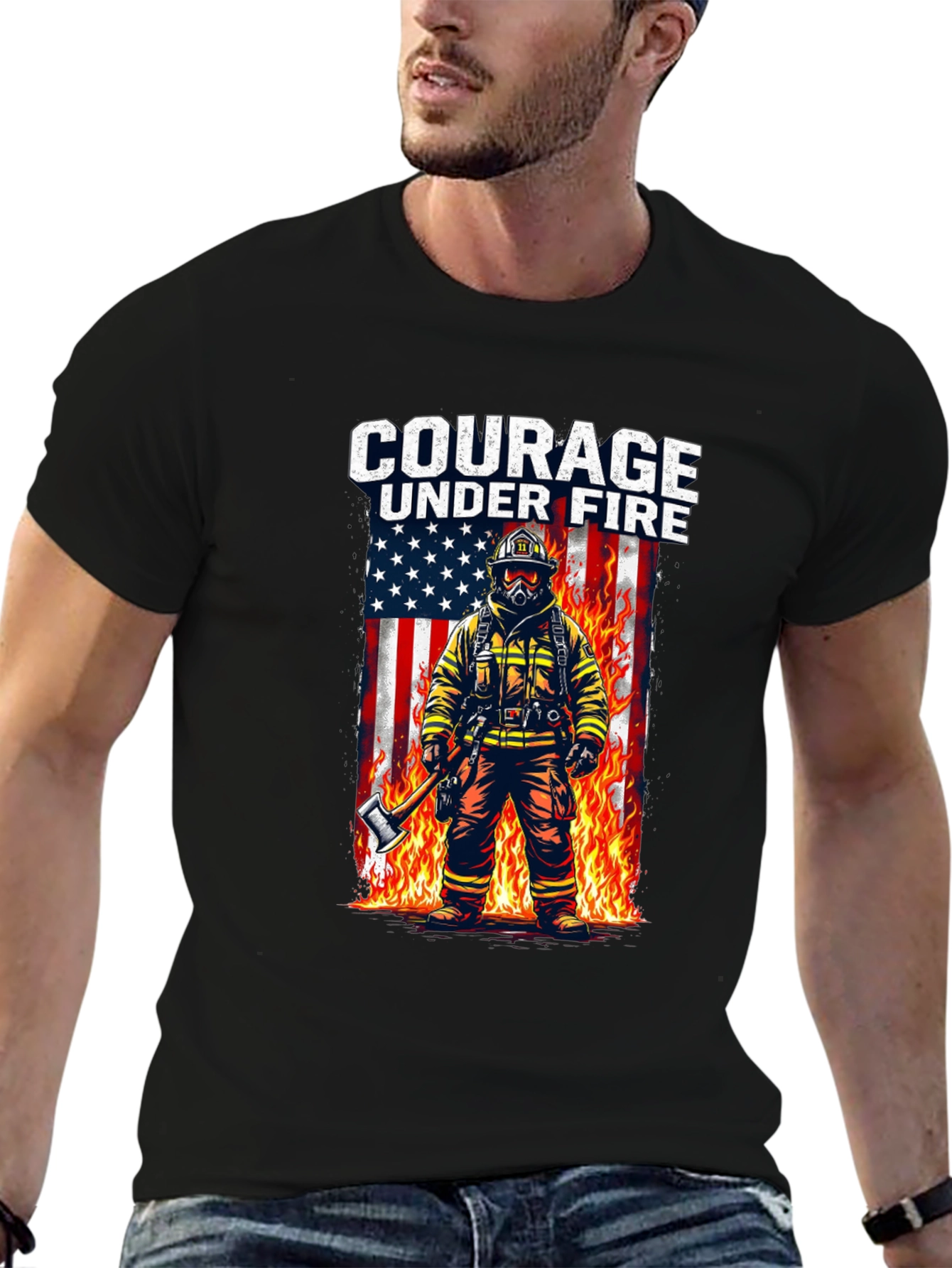 Courage Under Fire Firefighter Graphic T-Shirt