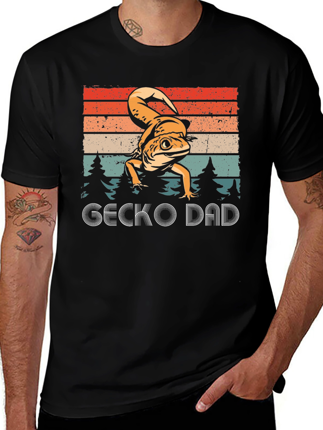 Gecko Dad Graphic T-Shirt - Retro Lizard Lover Tee