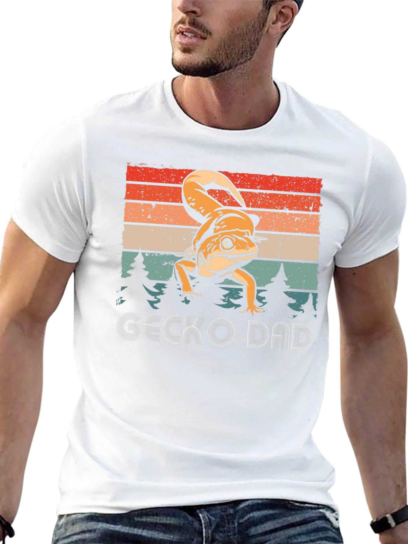Gecko Dad Graphic T-Shirt - Retro Lizard Lover Tee