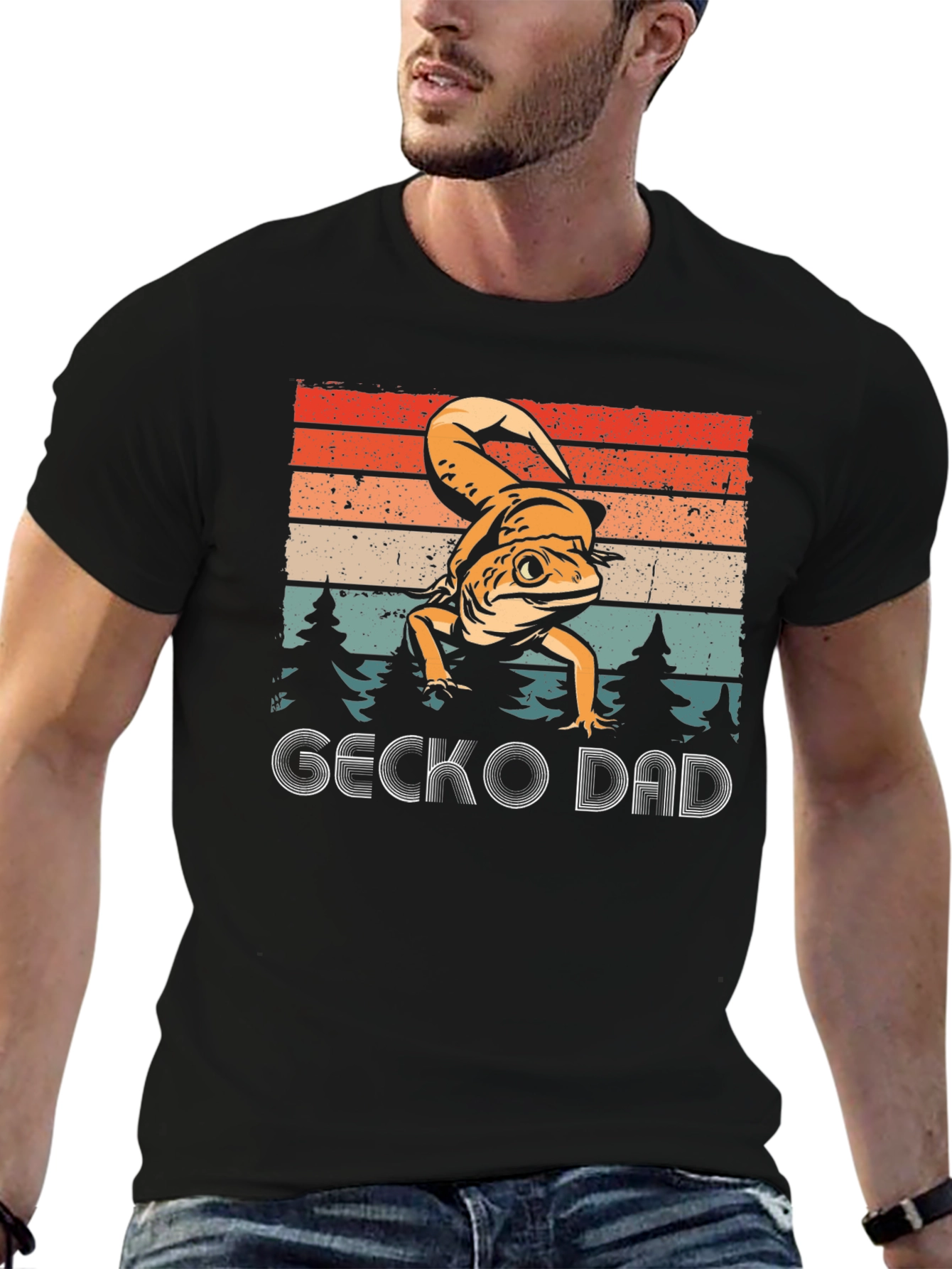 Gecko Dad Graphic T-Shirt - Retro Lizard Lover Tee