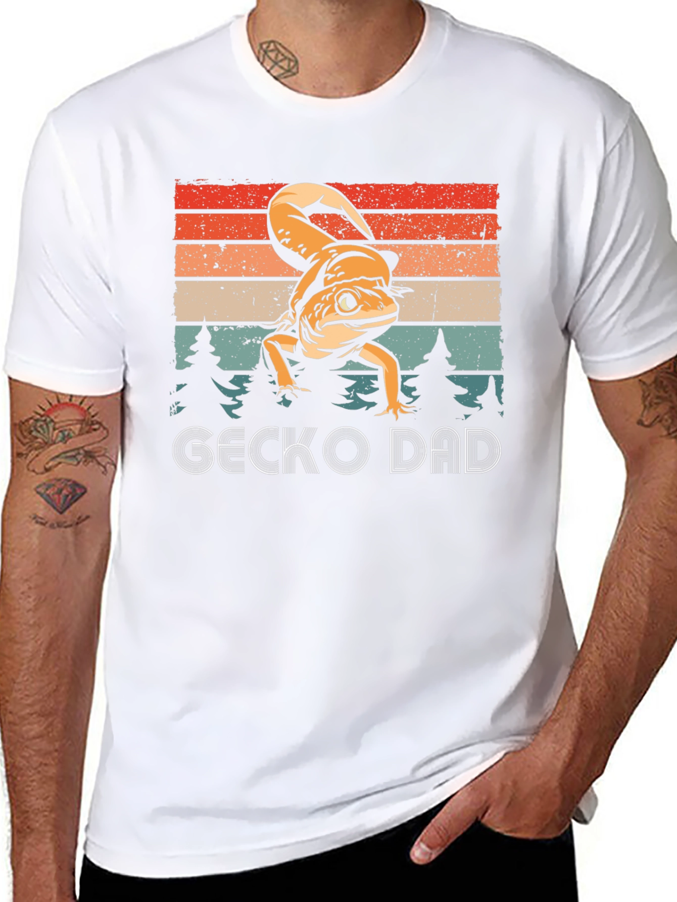 Gecko Dad Graphic T-Shirt - Retro Lizard Lover Tee