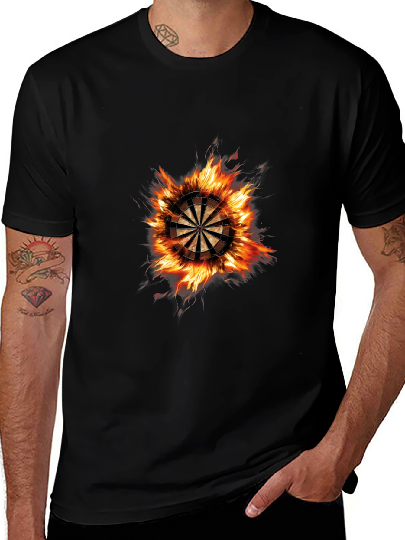 Flaming Dartboard Graphic Tee - Black