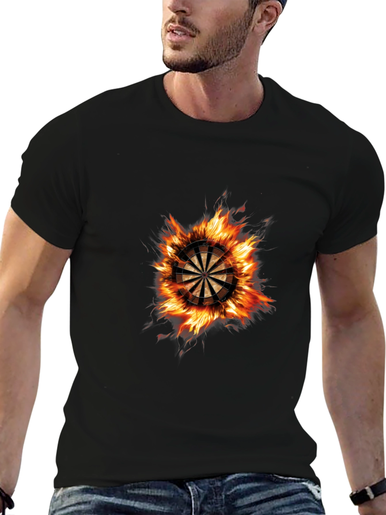 Flaming Dartboard Graphic Tee - Black