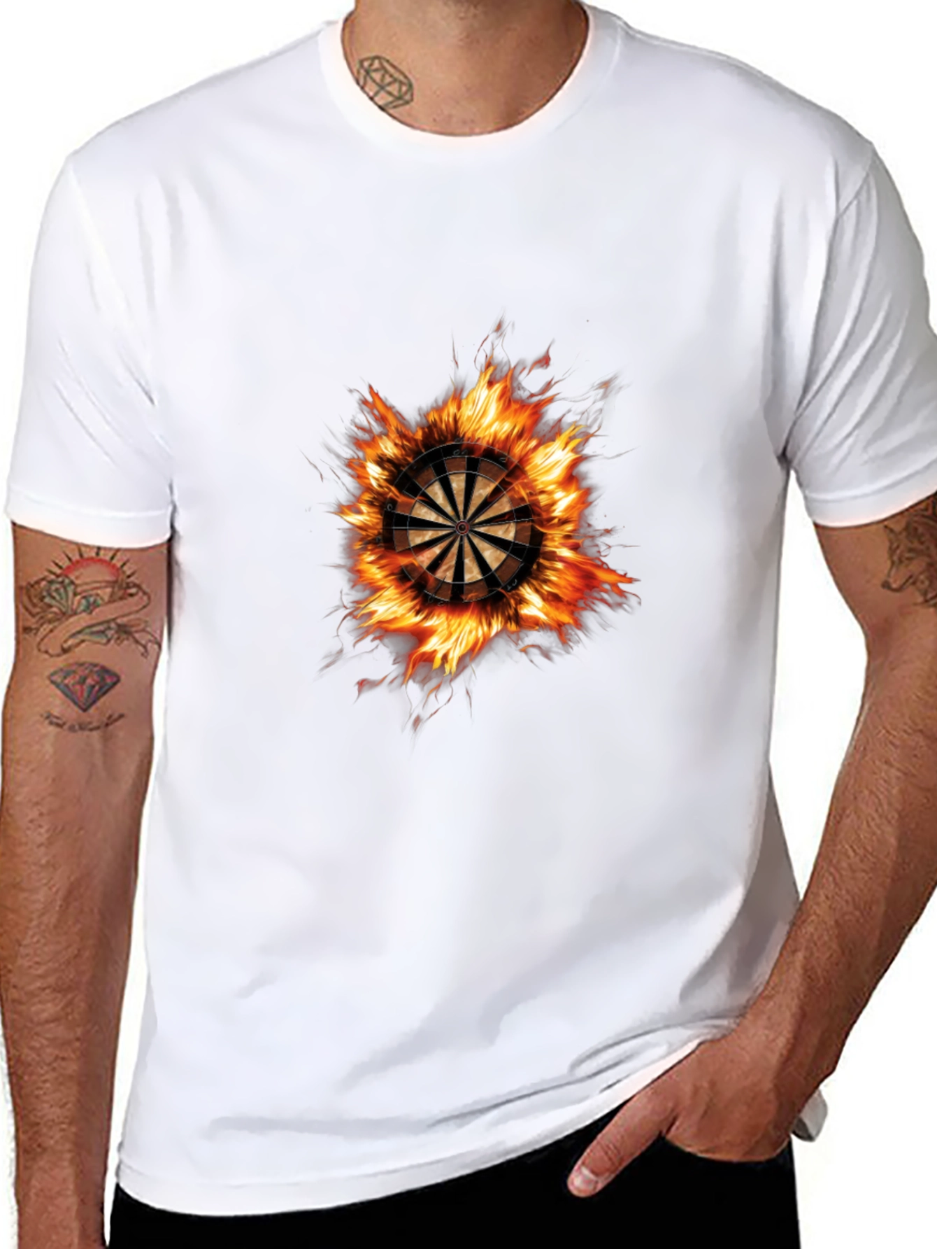 Flaming Dartboard Graphic Tee - Black