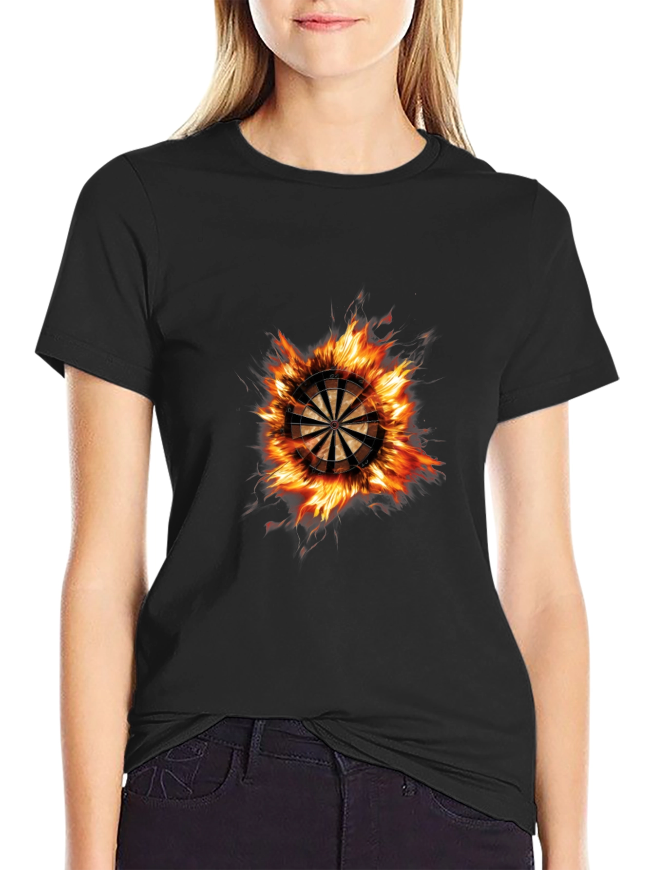 Flaming Dartboard Graphic Tee - Black