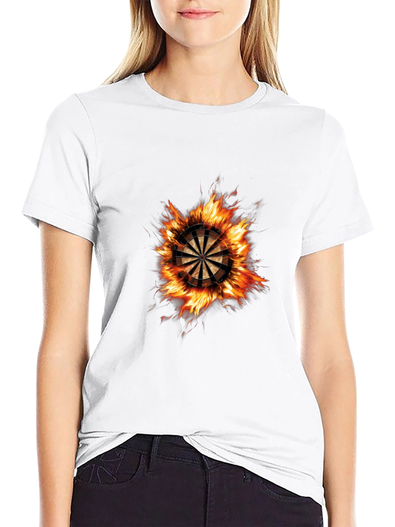 Flaming Dartboard Graphic Tee - Black