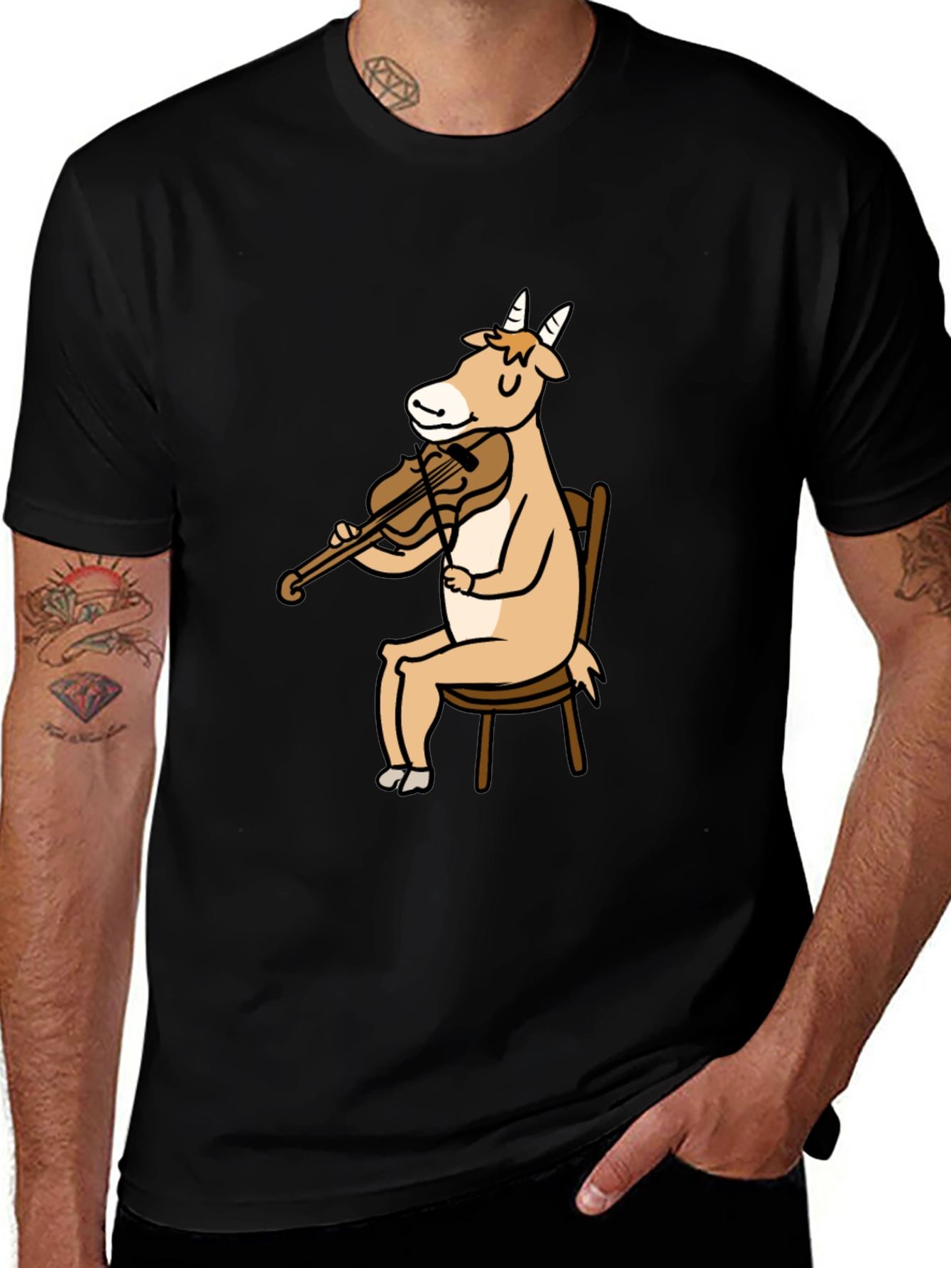 Goat Playing Violin Graphic Tee - Black