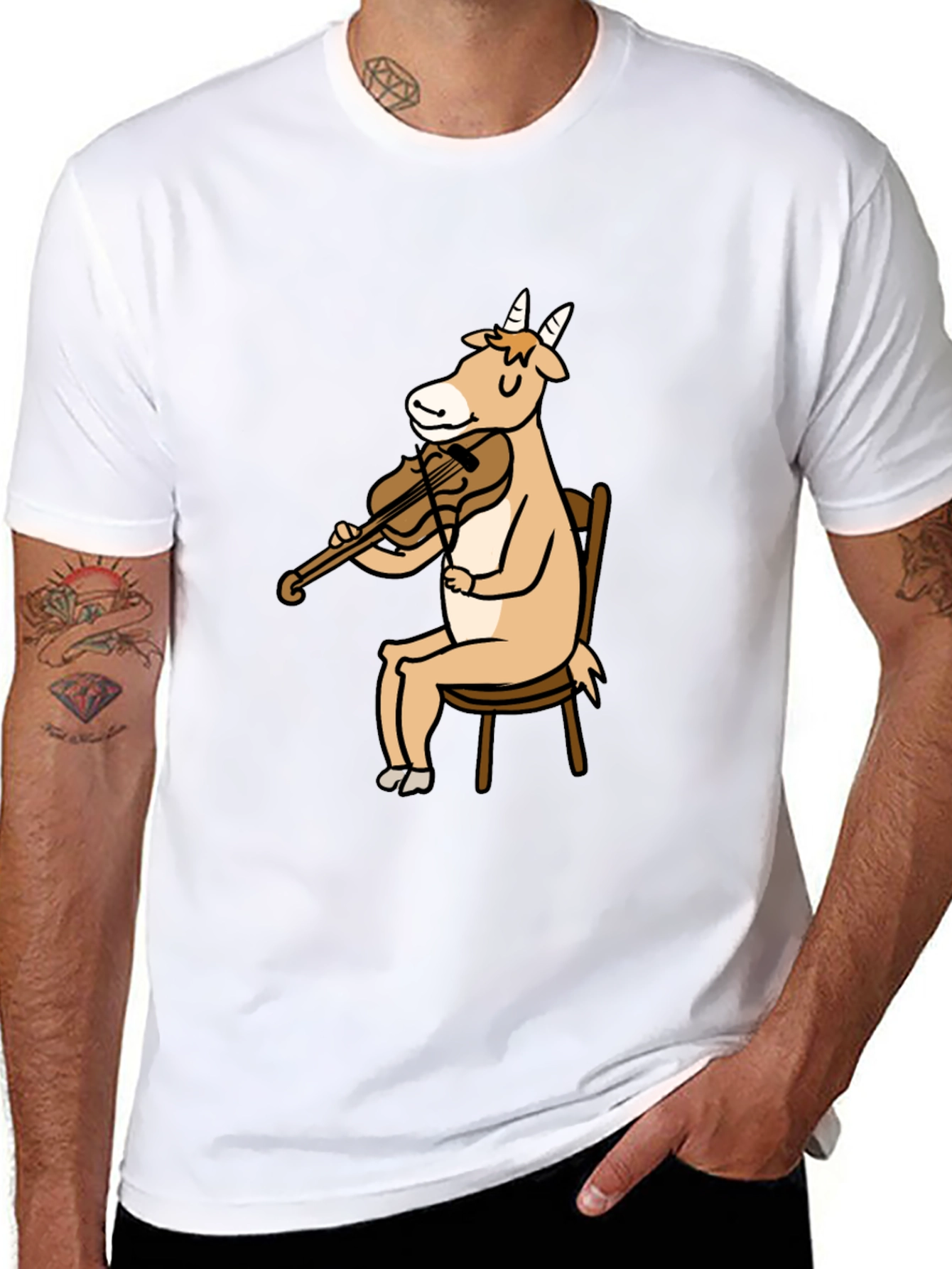 Goat Playing Violin Graphic Tee - Black
