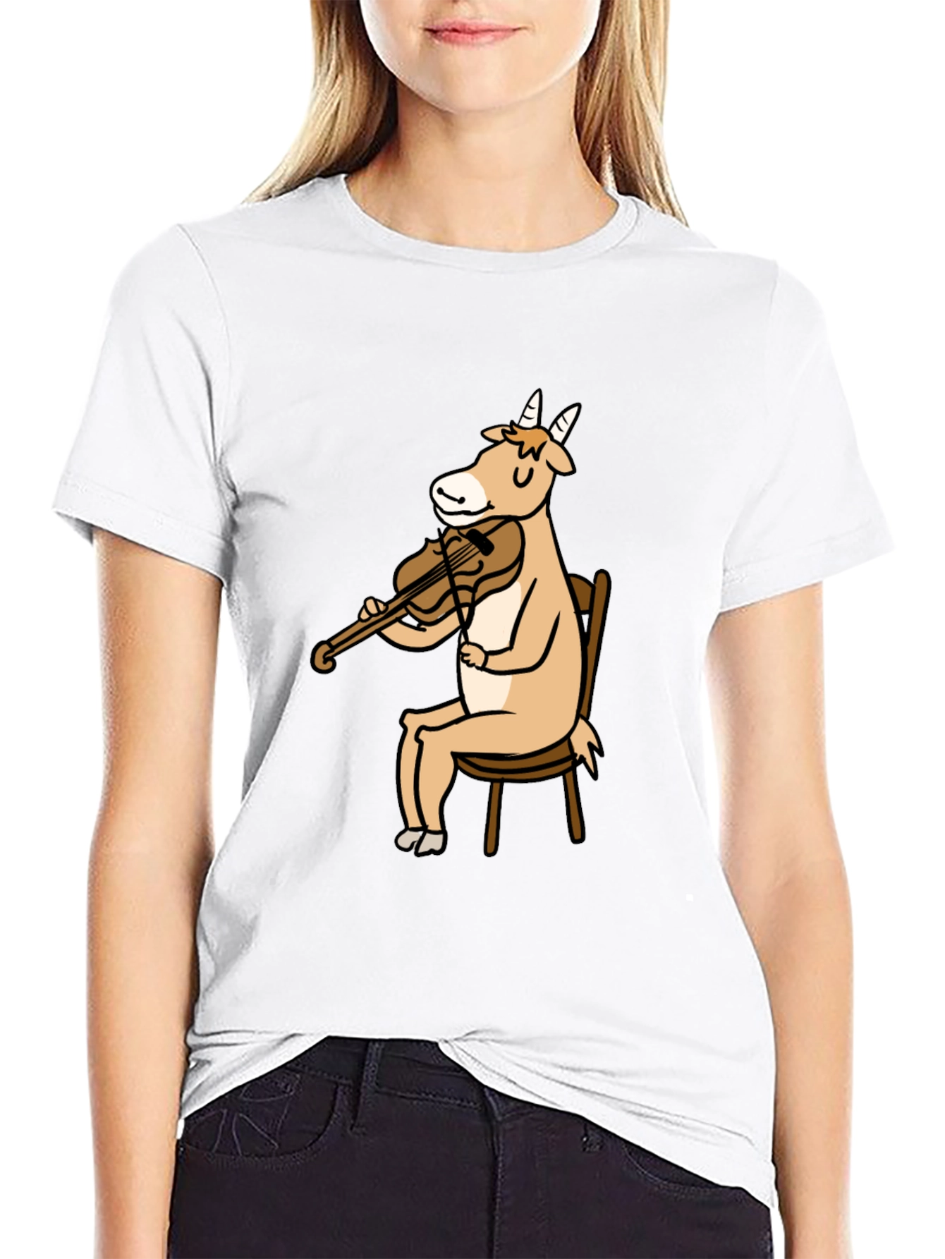 Goat Playing Violin Graphic Tee - Black
