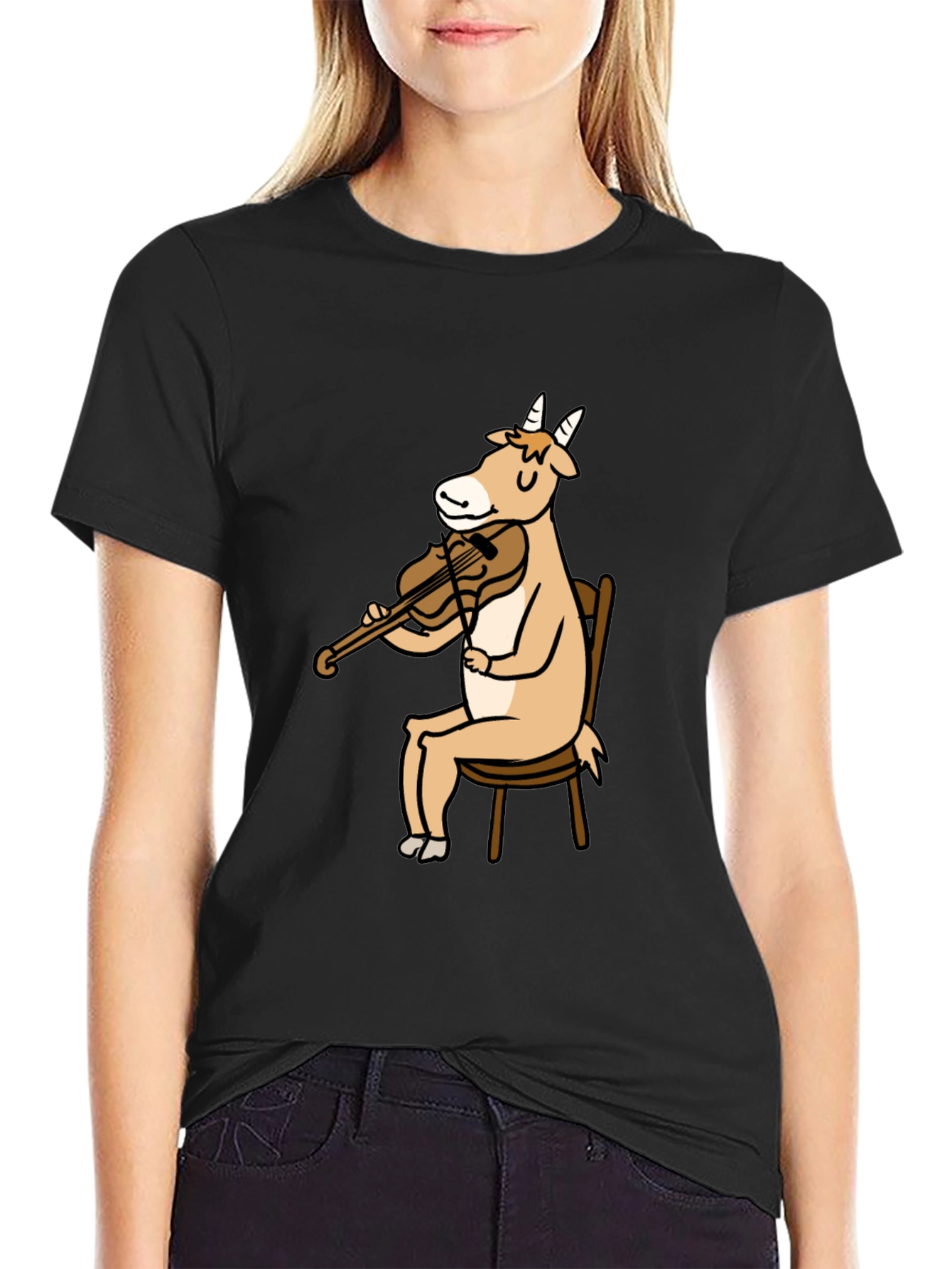 Goat Playing Violin Graphic Tee - Black